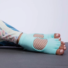Arebesk Fishnet Open Toe Grip Socks - Teal (Barre / Pilates)