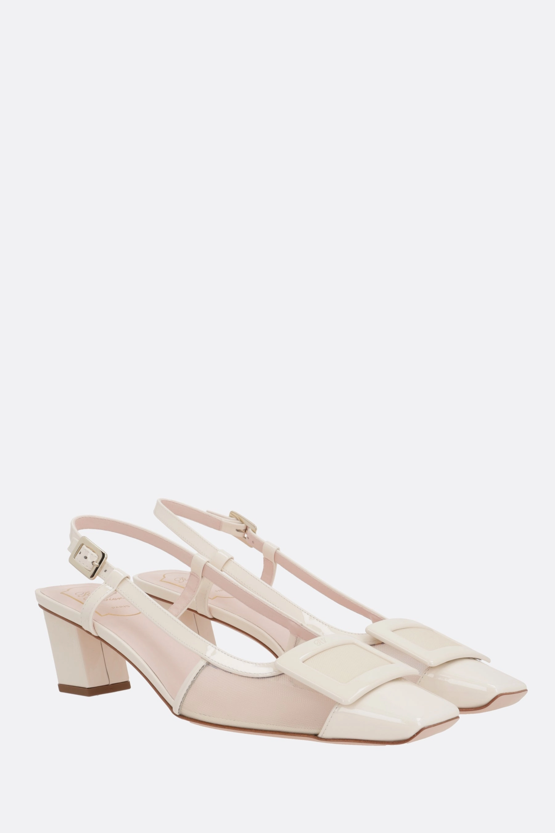 Belle Vivier slingbacks in mesh and patent leather