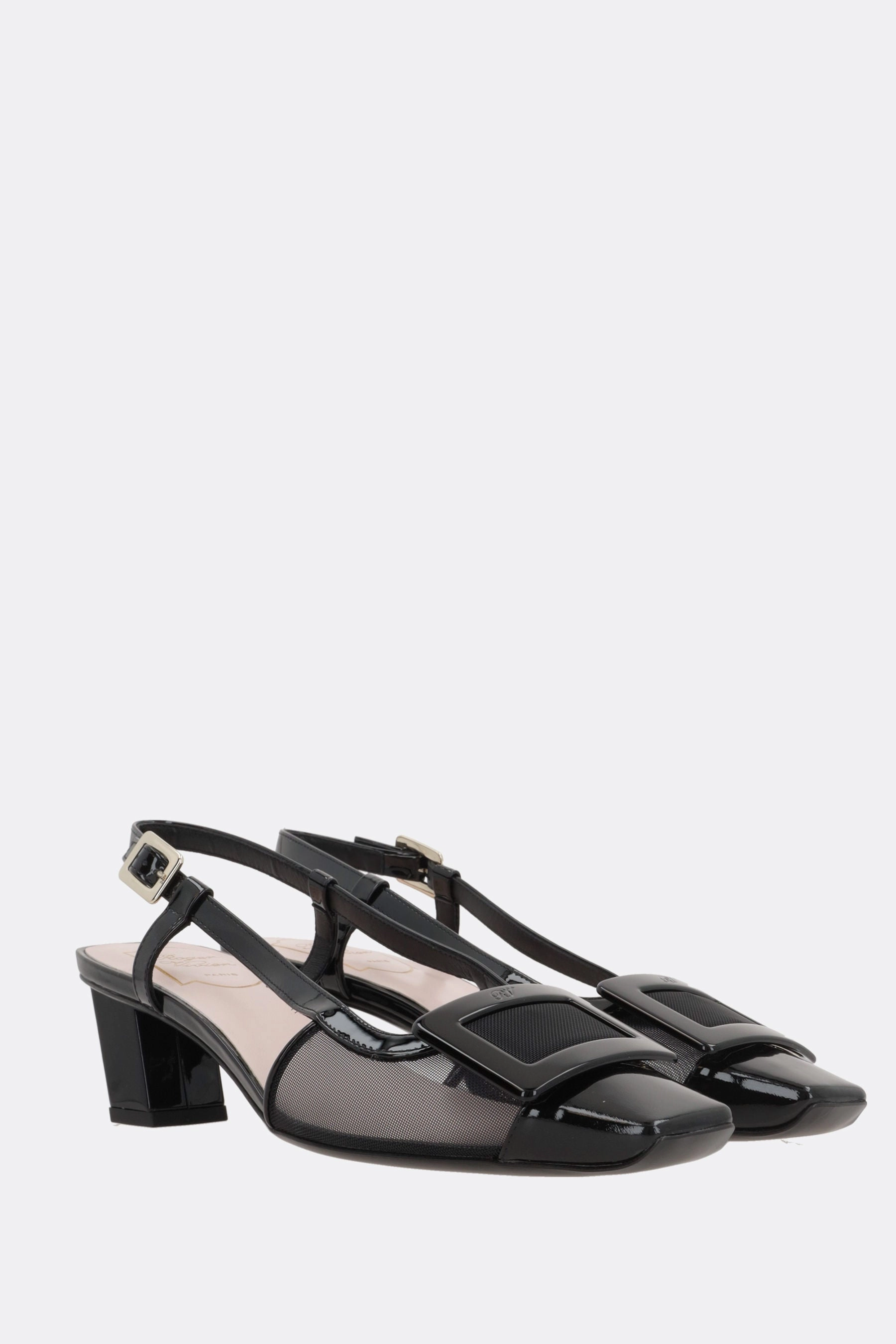 Belle Vivier slingbacks in mesh and patent leather