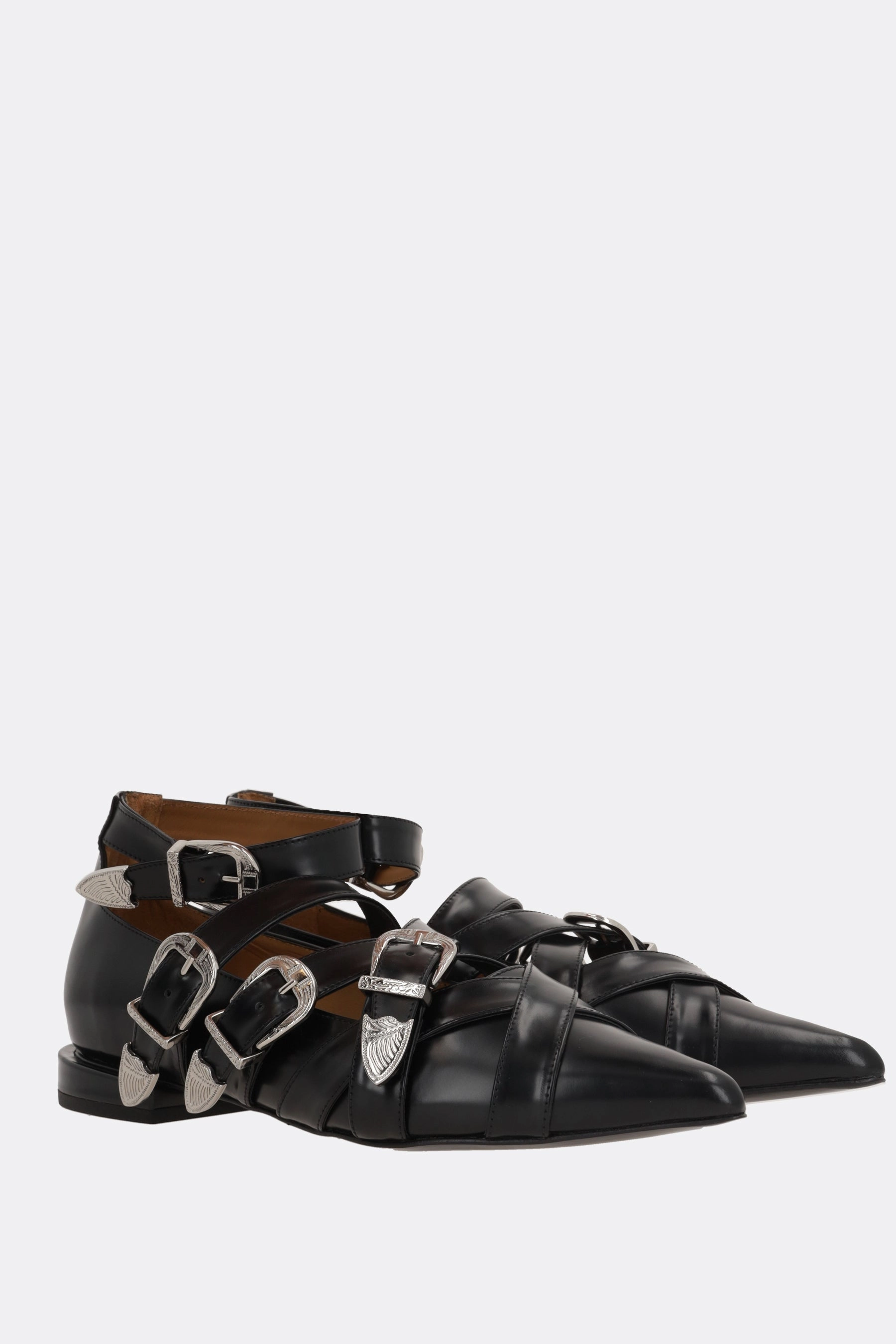 brushed leather ballerinas with buckles