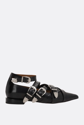 brushed leather ballerinas with buckles
