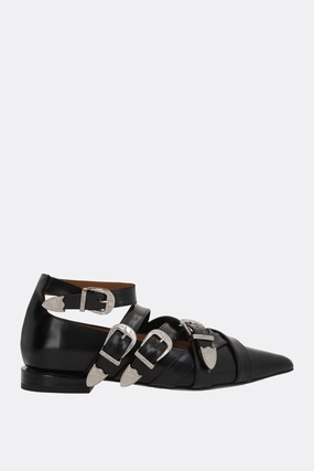 brushed leather ballerinas with buckles