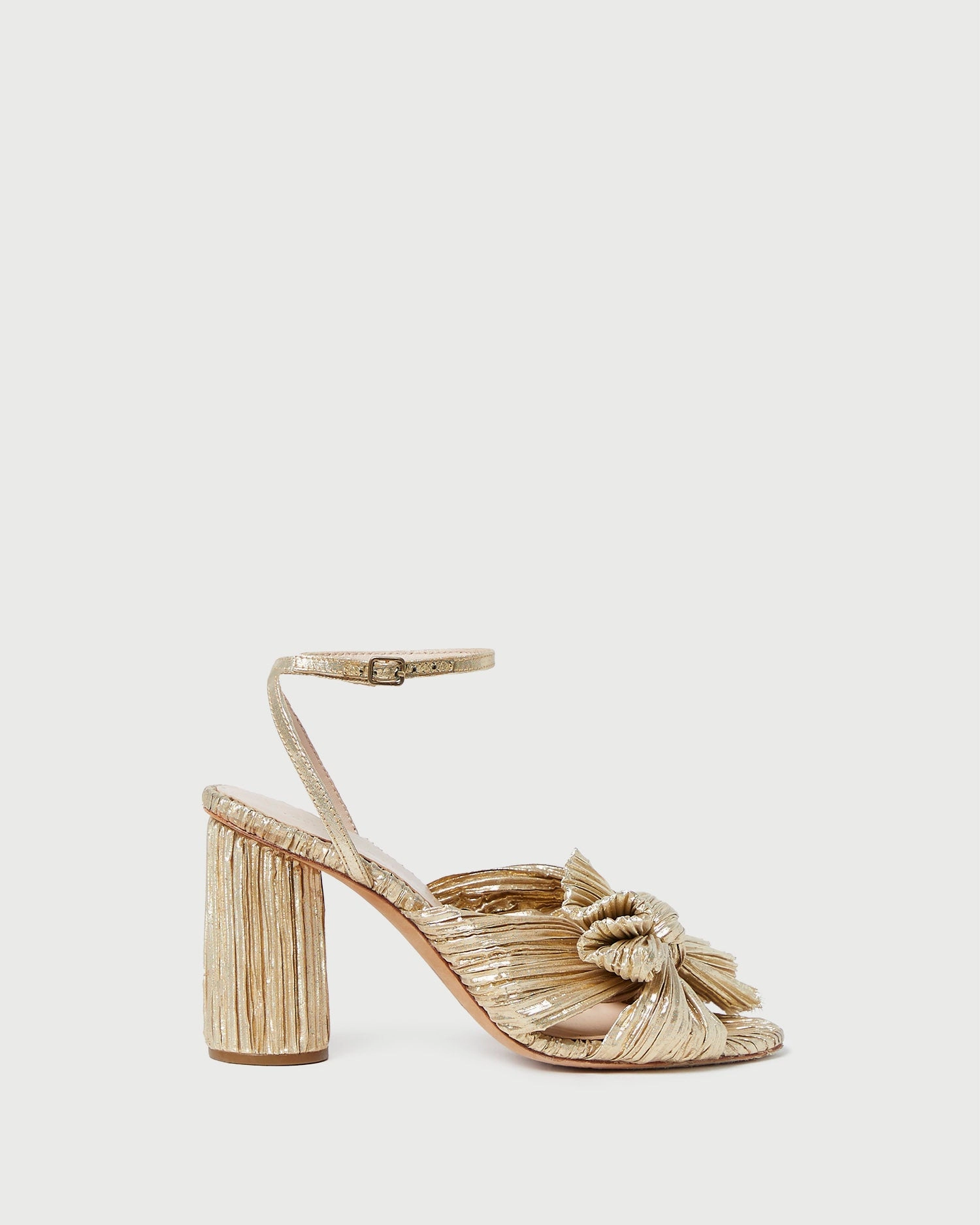 Camellia Gold Pleated Bow Heel