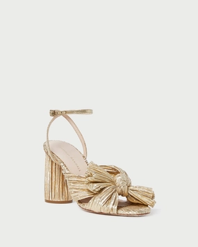 Camellia Gold Pleated Bow Heel