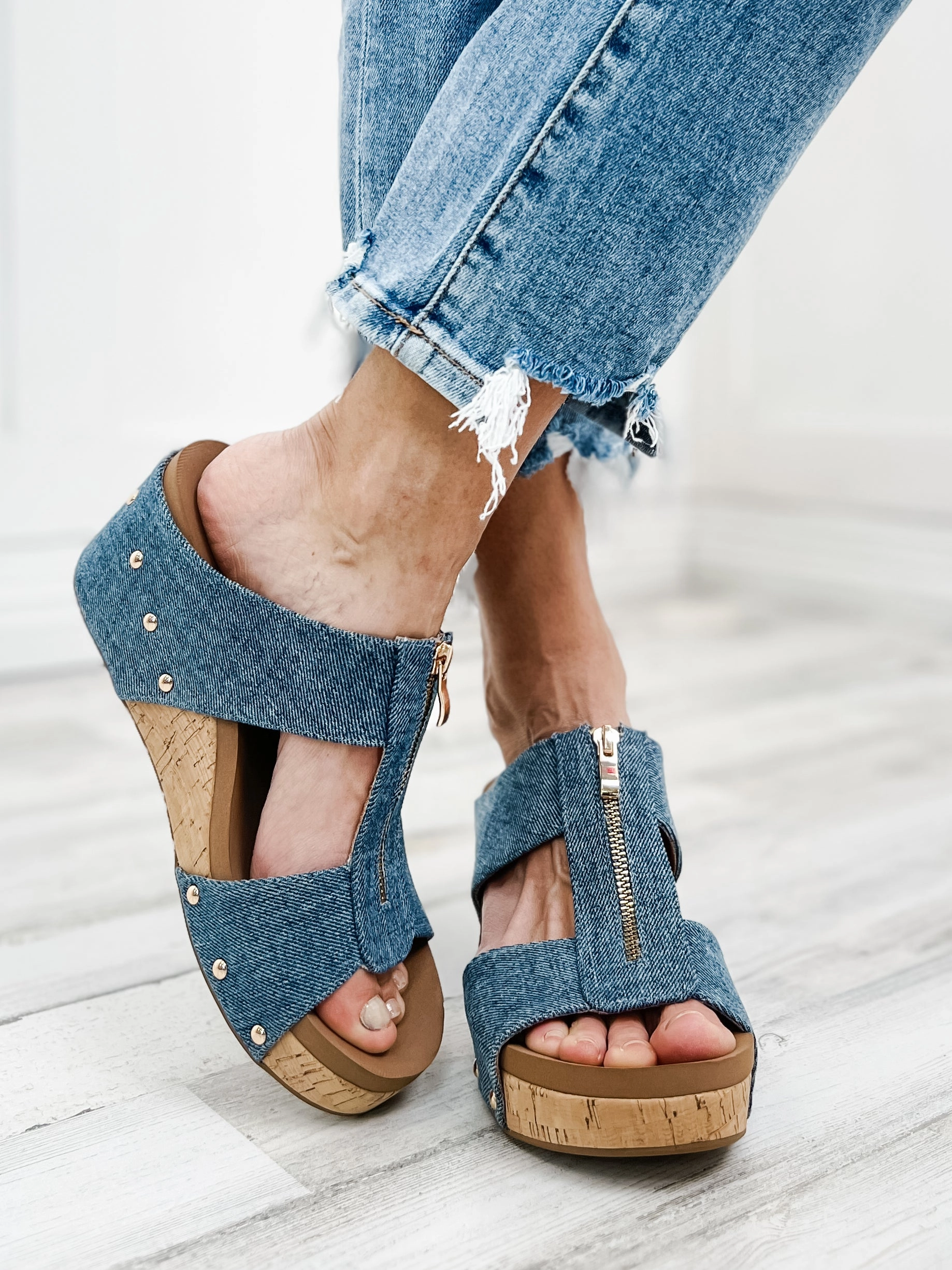 Corky Taboo Slip-On Wedges in Blue Denim