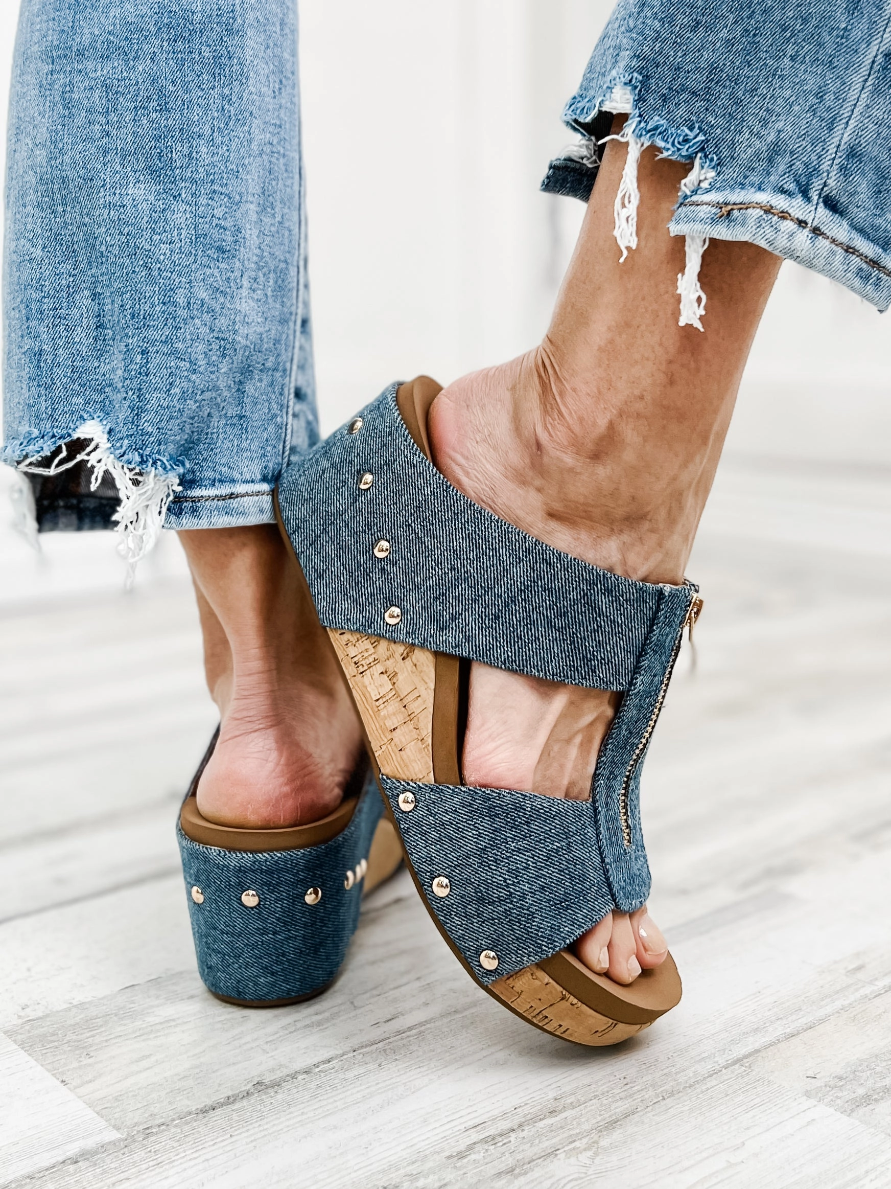 Corky Taboo Slip-On Wedges in Blue Denim