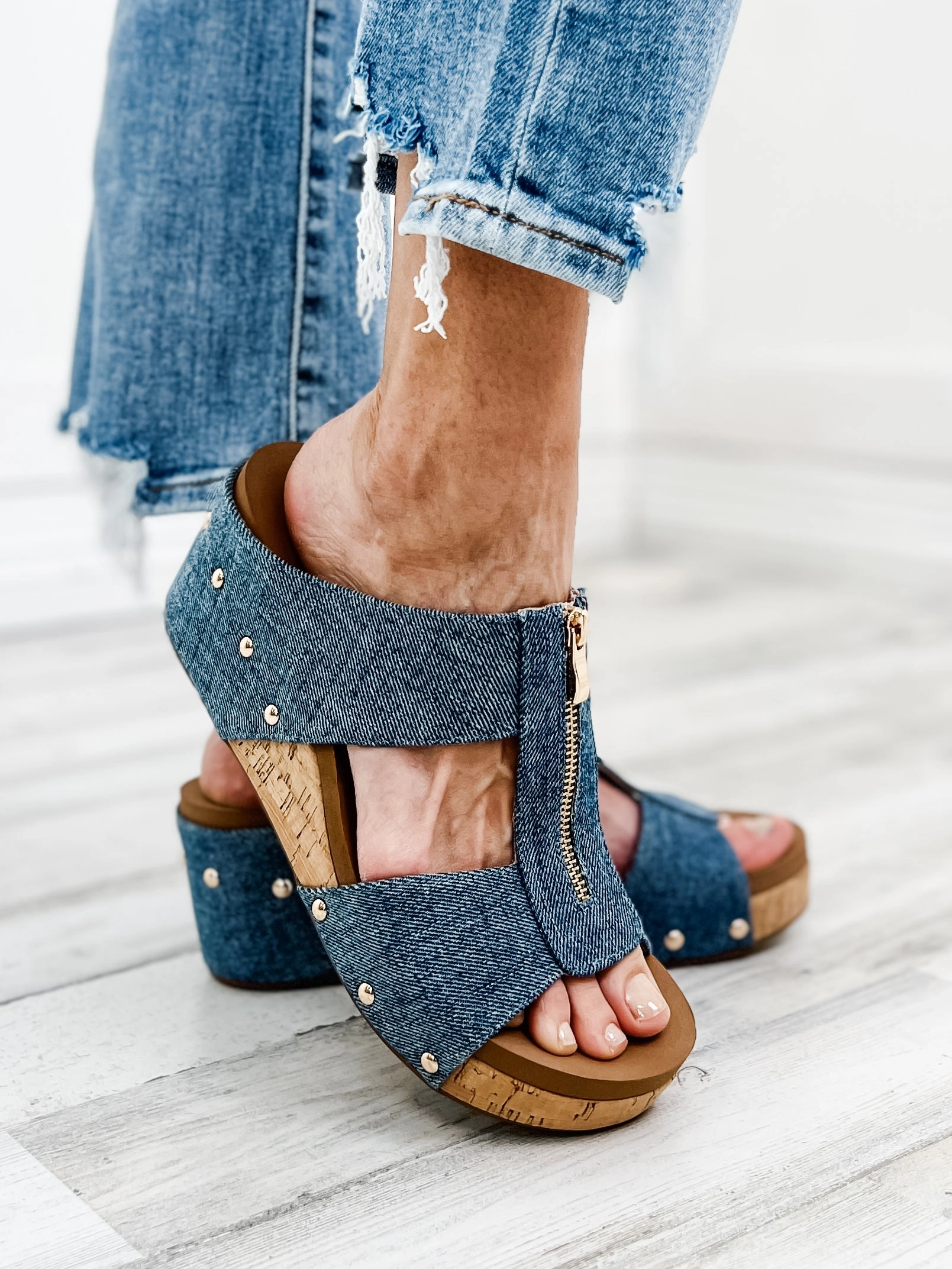 Corky Taboo Slip-On Wedges in Blue Denim