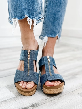 Corky Taboo Slip-On Wedges in Blue Denim