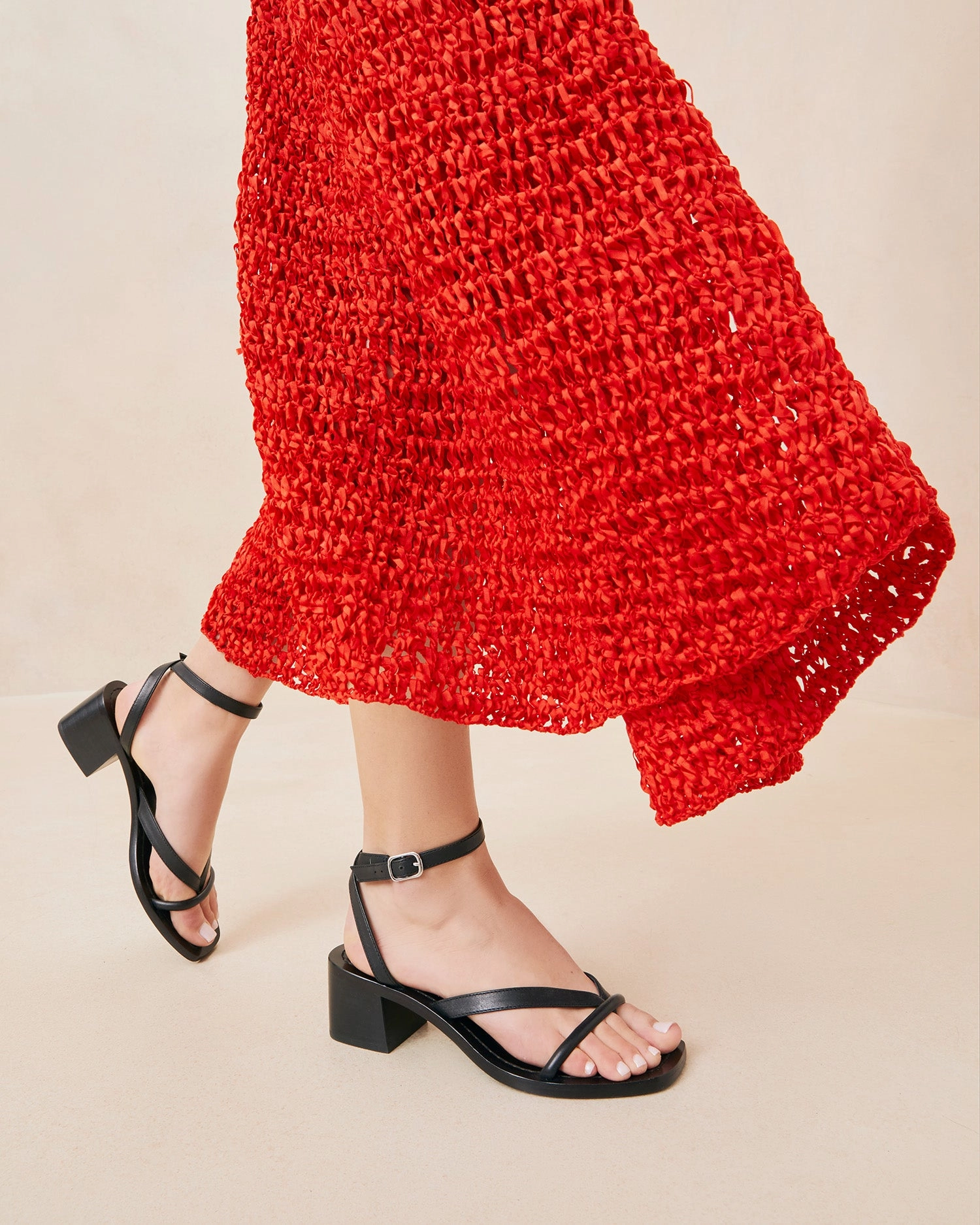 Eloise Black Leather Heeled Sandal
