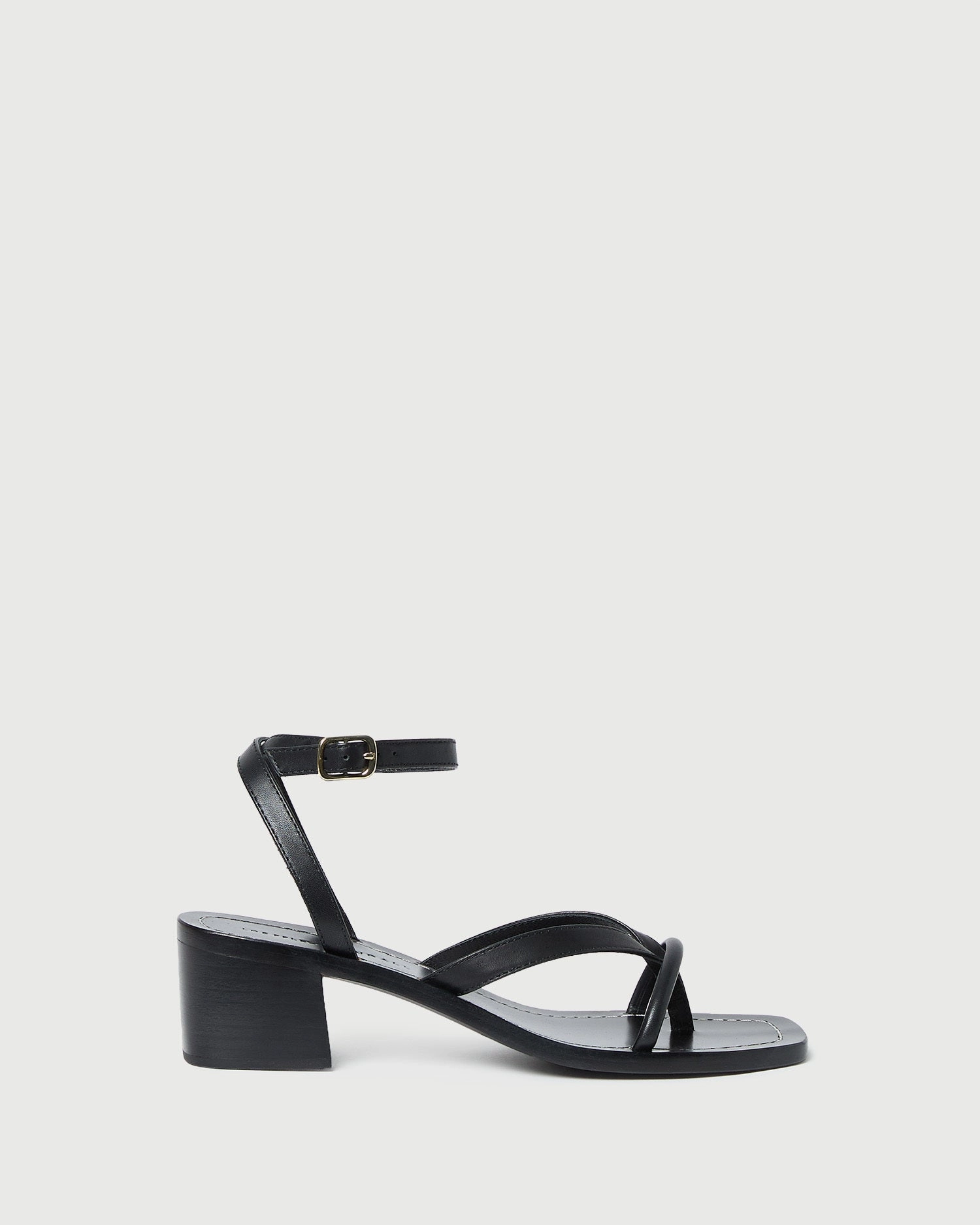 Eloise Black Leather Heeled Sandal