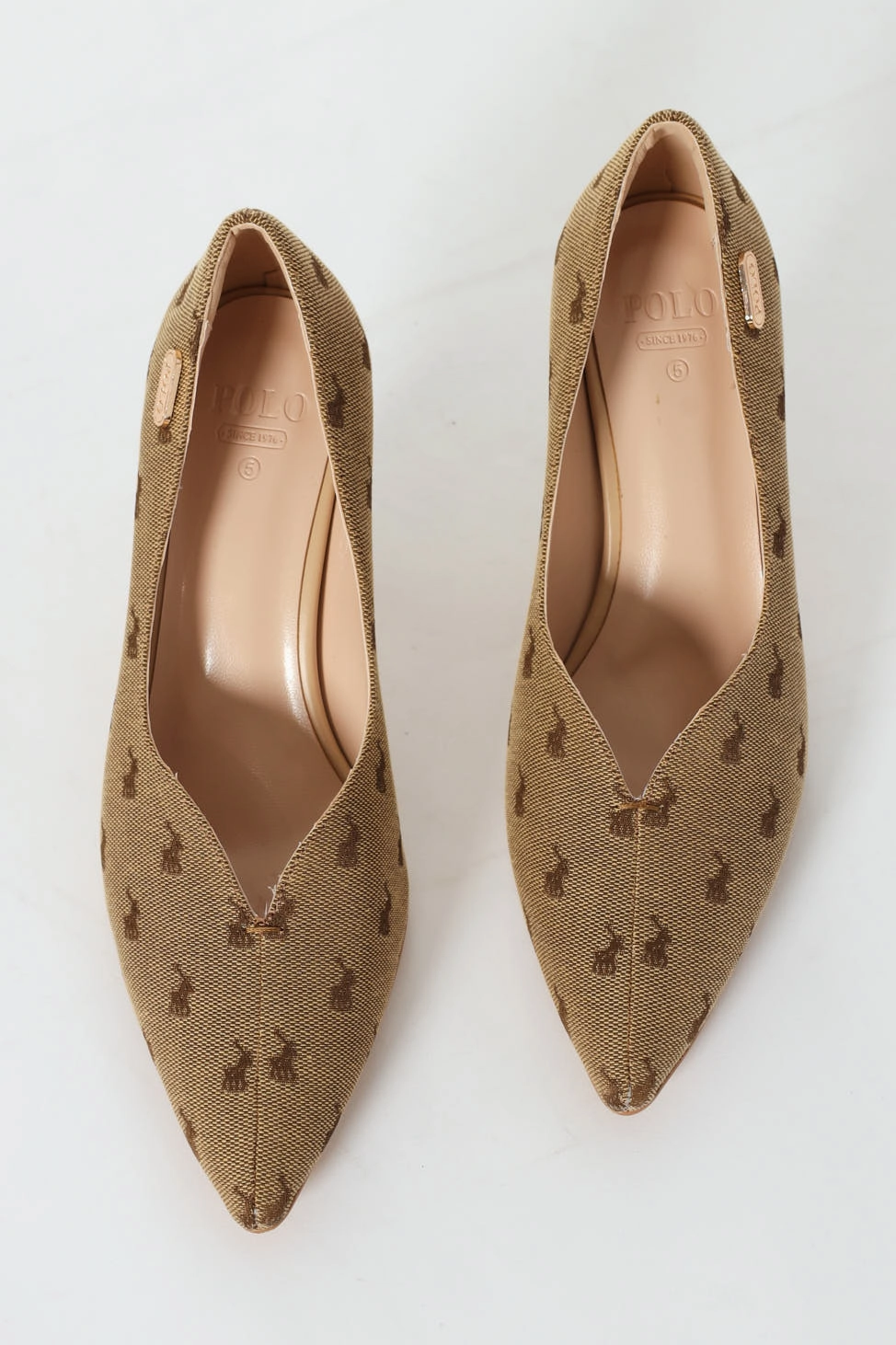 Jacquard Monogram Pointed Toe Court Heel - Stone