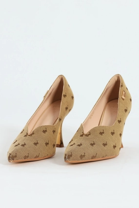 Jacquard Monogram Pointed Toe Court Heel - Stone