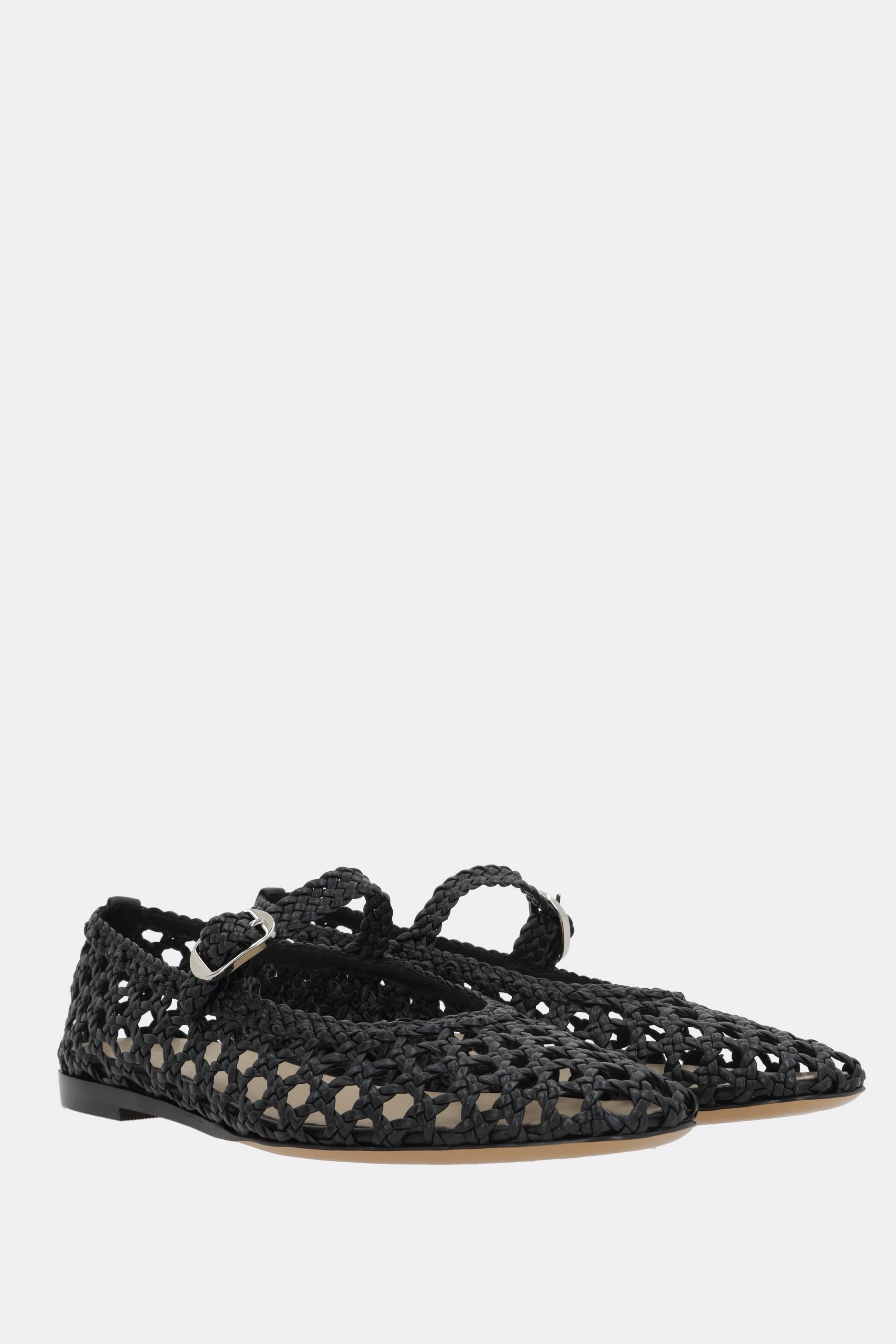 mary-jane ballerinas in woven leather