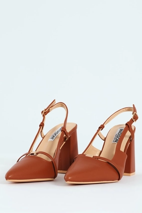 Pointed Toe Block Slingback Heel - Tan