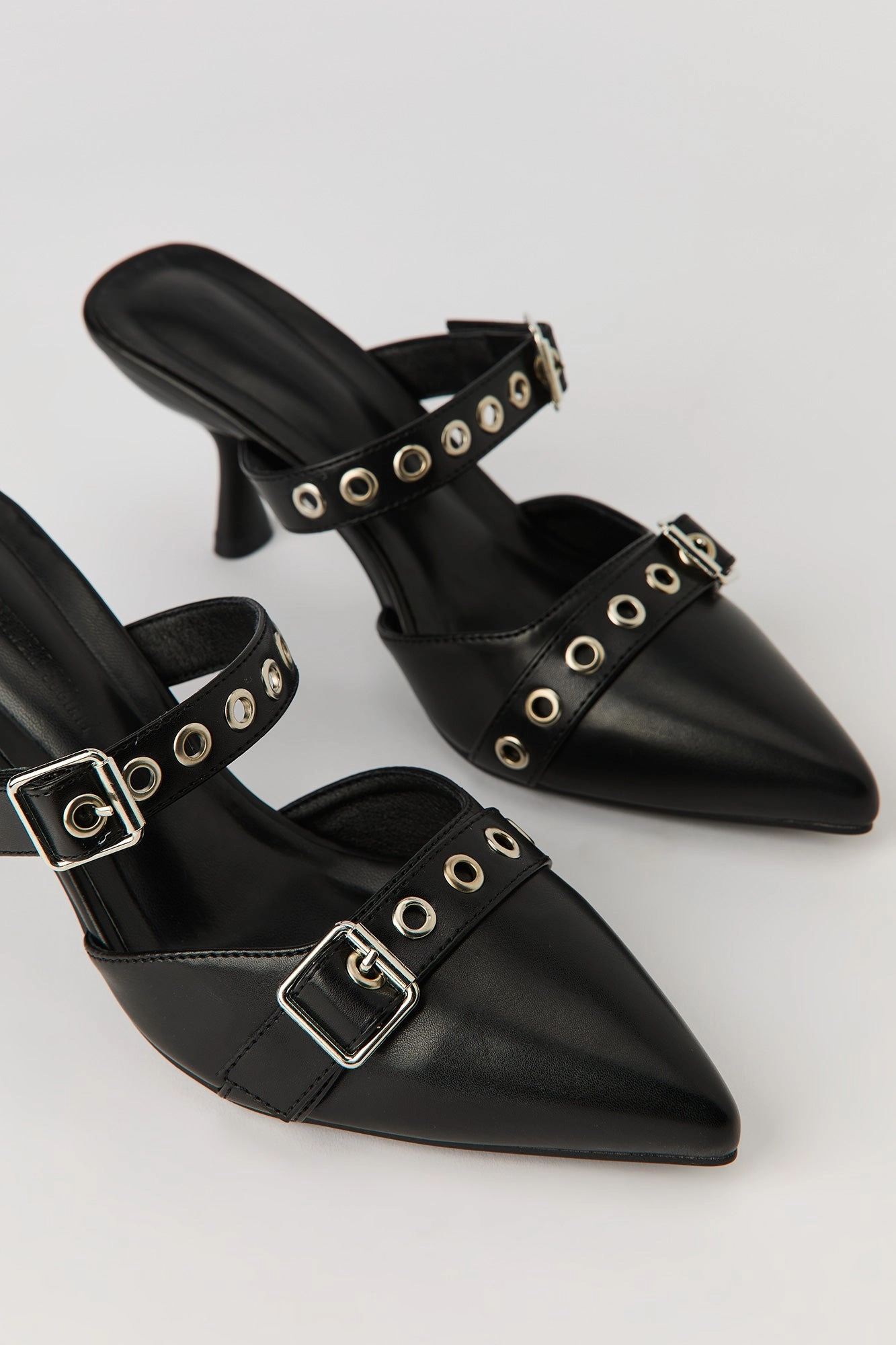 Pointed Toe Buckled Mules