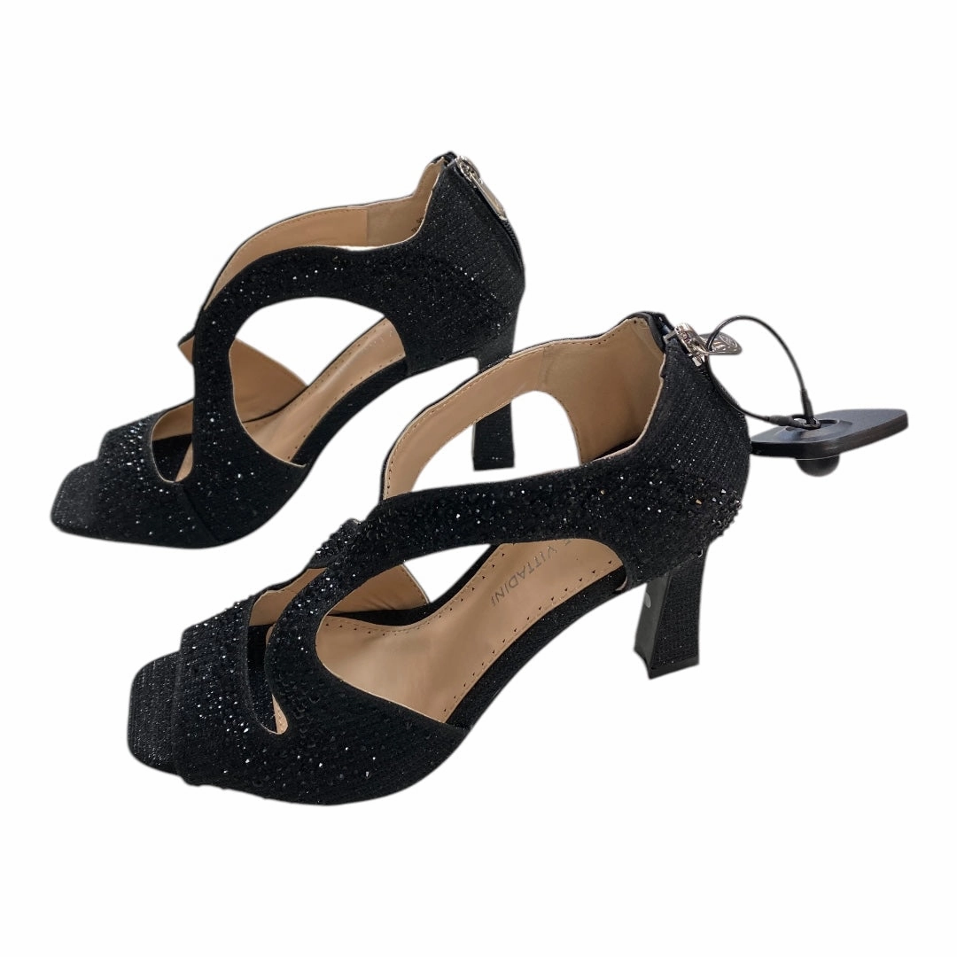 Sandals Heels Block By Adrienne Vittadini In Black, Size:9