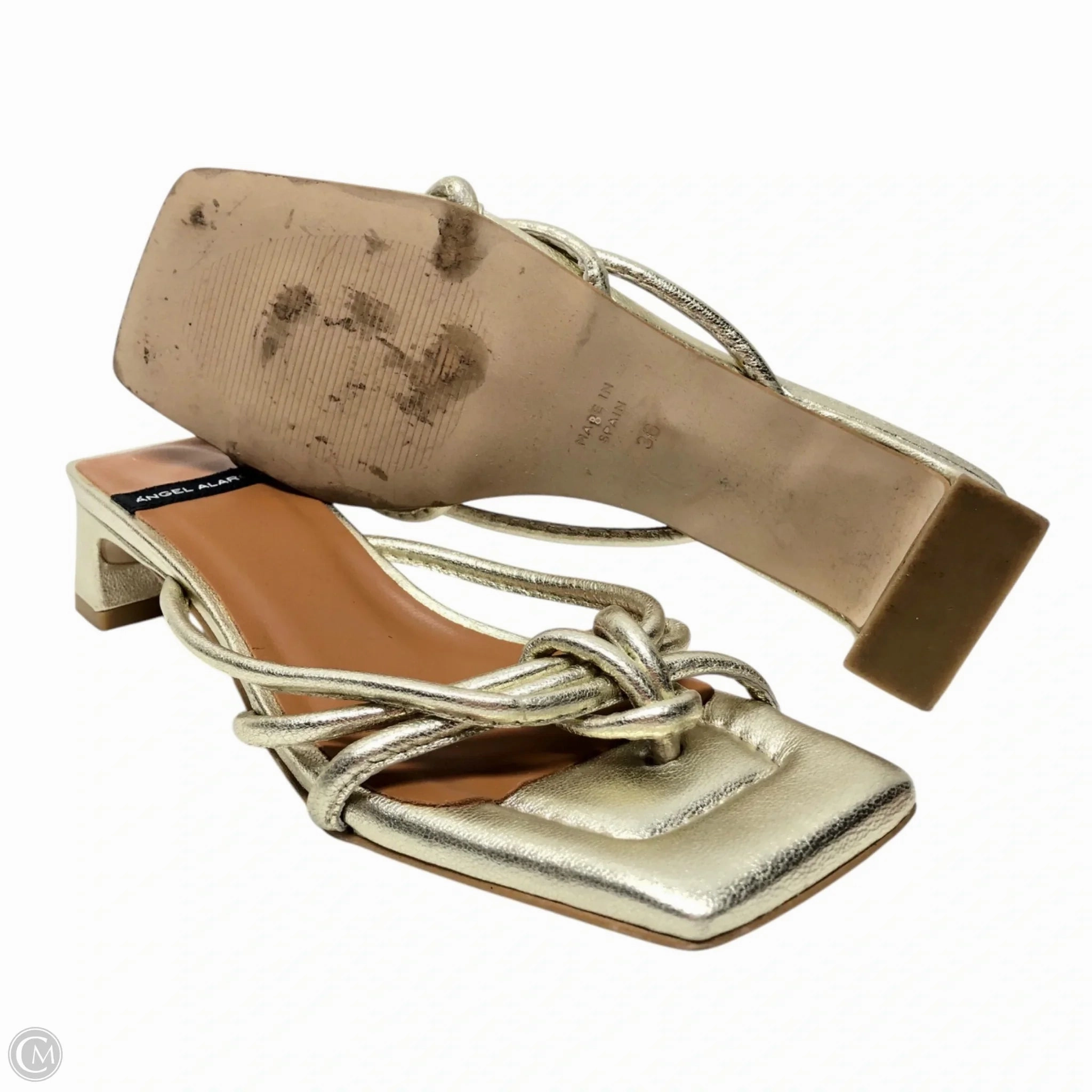 Sandals Heels Block By Anthropologie In Gold, Size: 5.5
