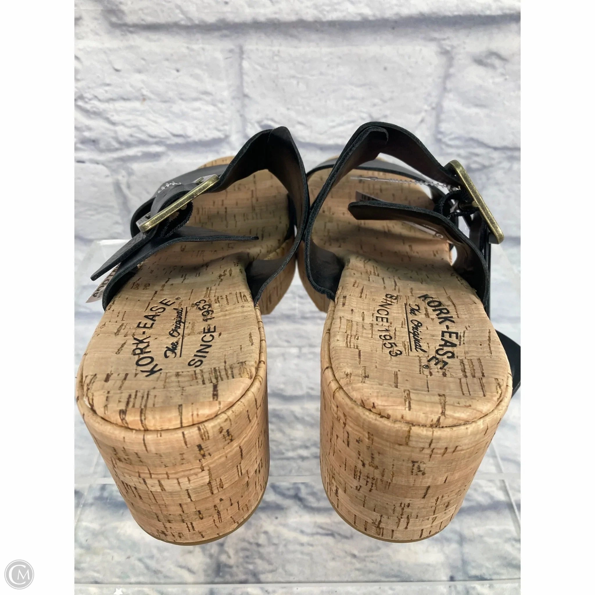 Sandals Heels Block By Kork Ease In Black & Tan, Size: 10
