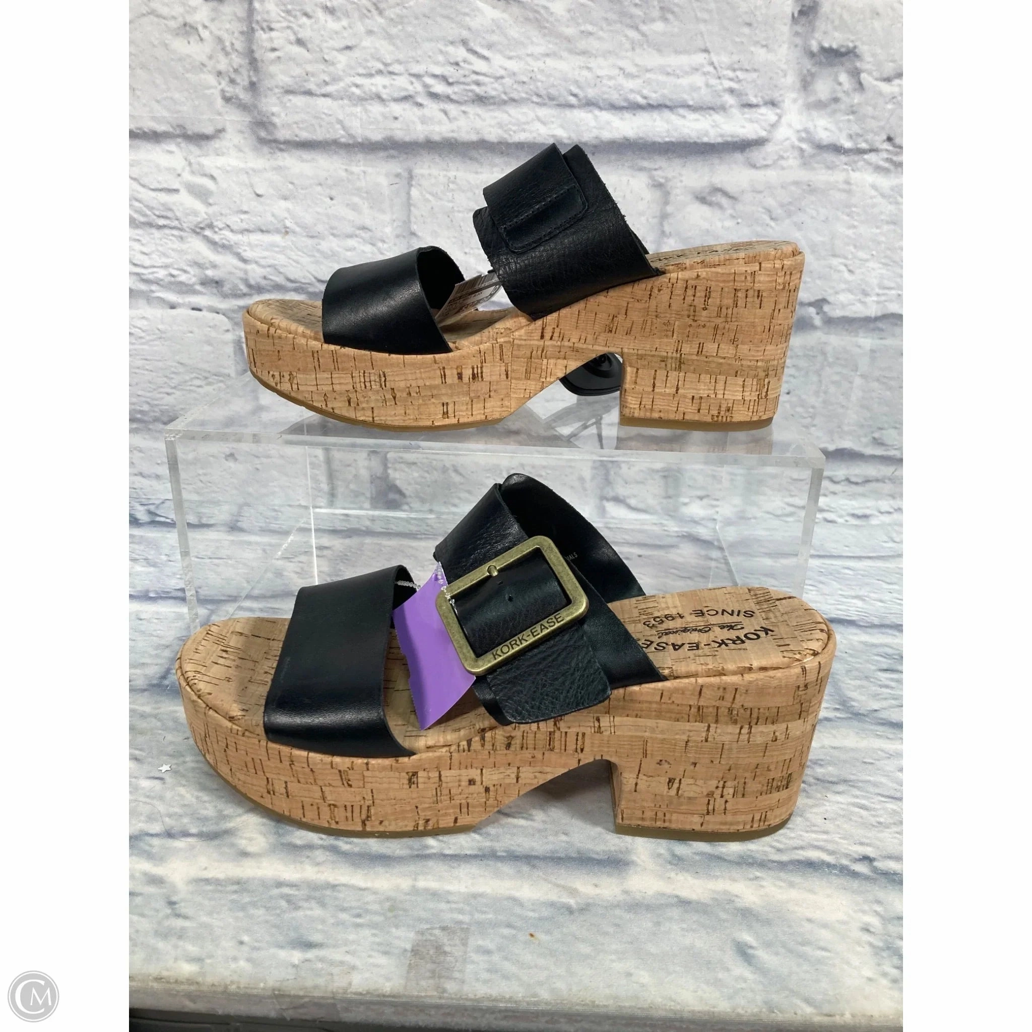 Sandals Heels Block By Kork Ease In Black & Tan, Size: 10