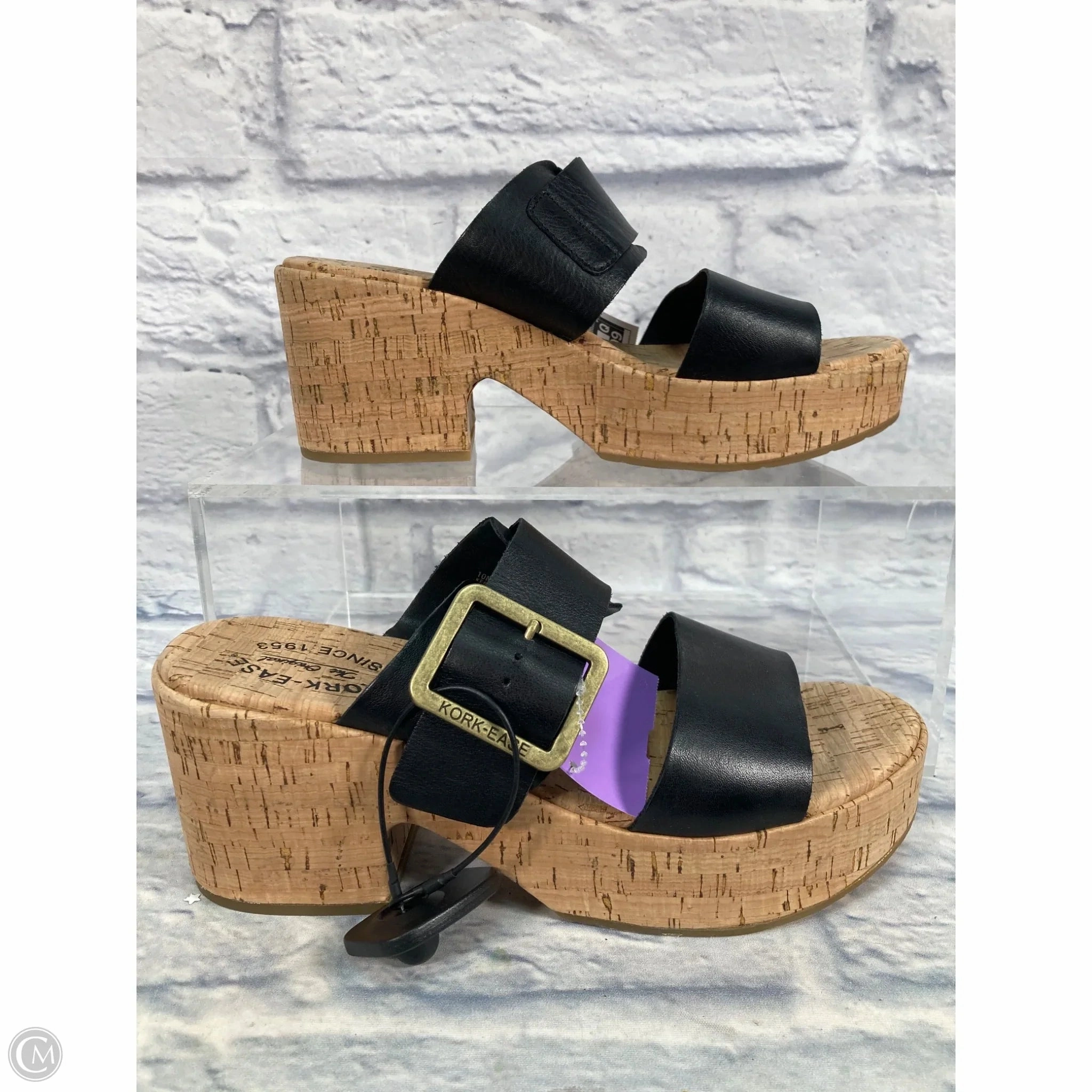 Sandals Heels Block By Kork Ease In Black & Tan, Size: 10