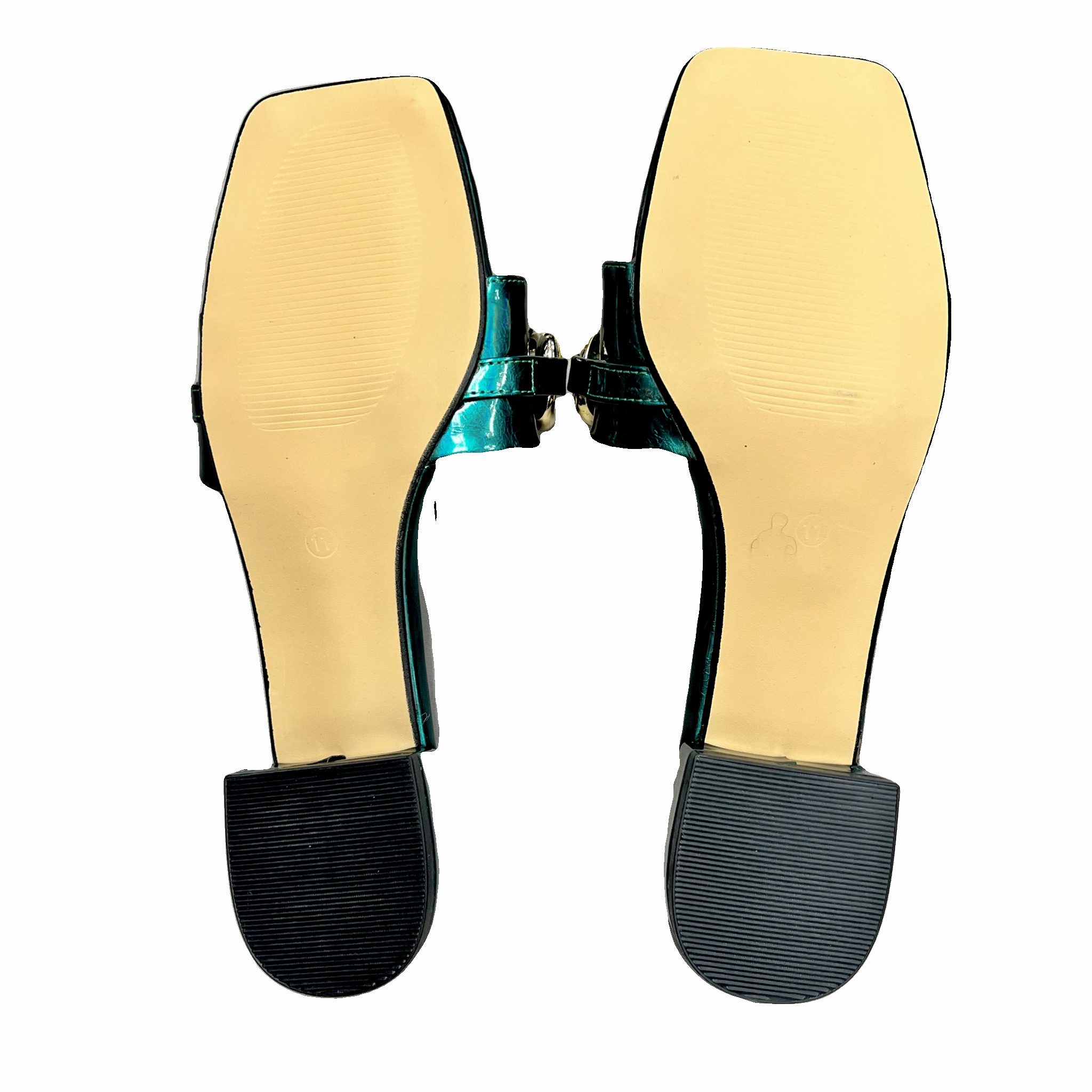 Sandals Heels Block By Lemon Drop In Gold & Green, Size: 11