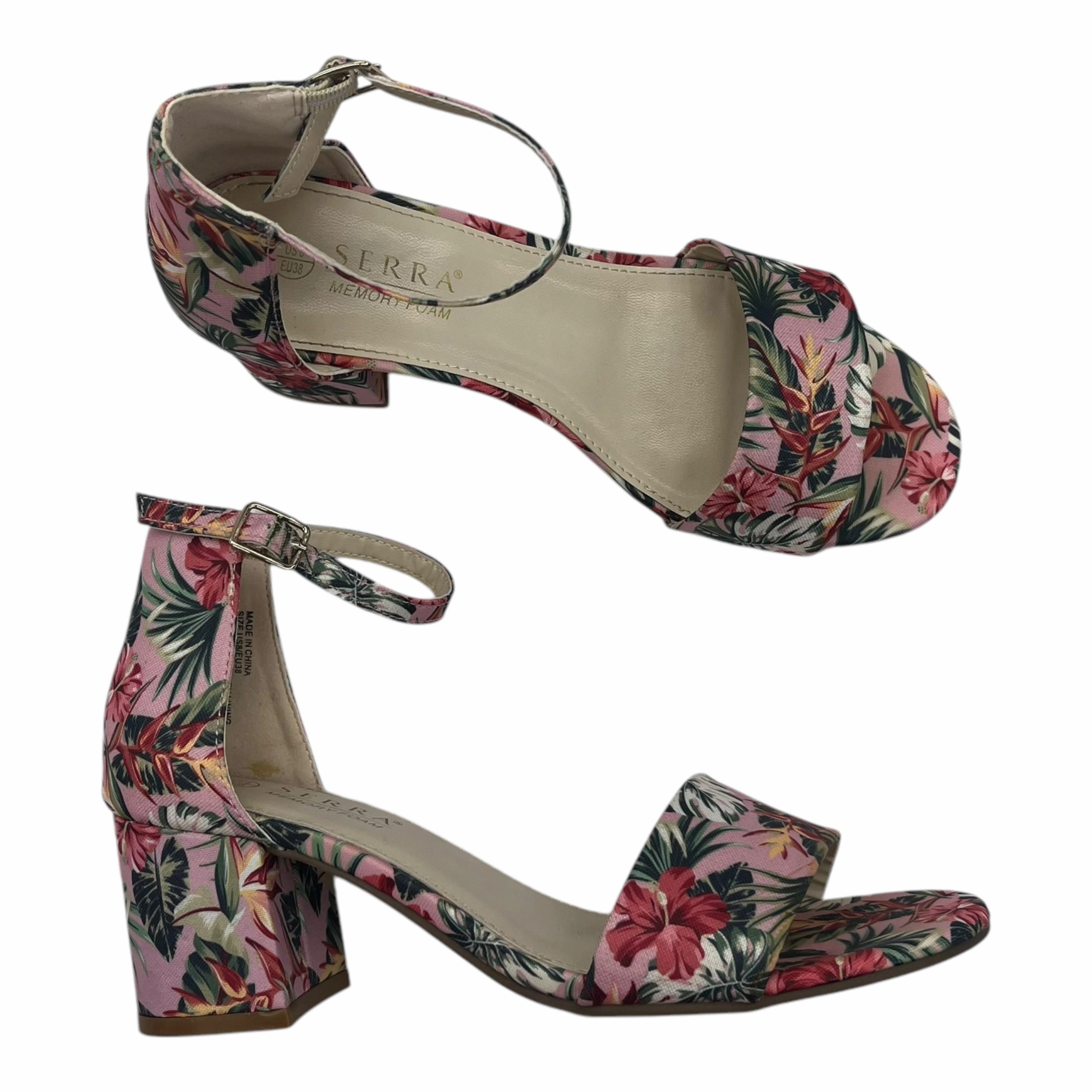 Sandals Heels Block By Serra In Floral Print, Size:7.5