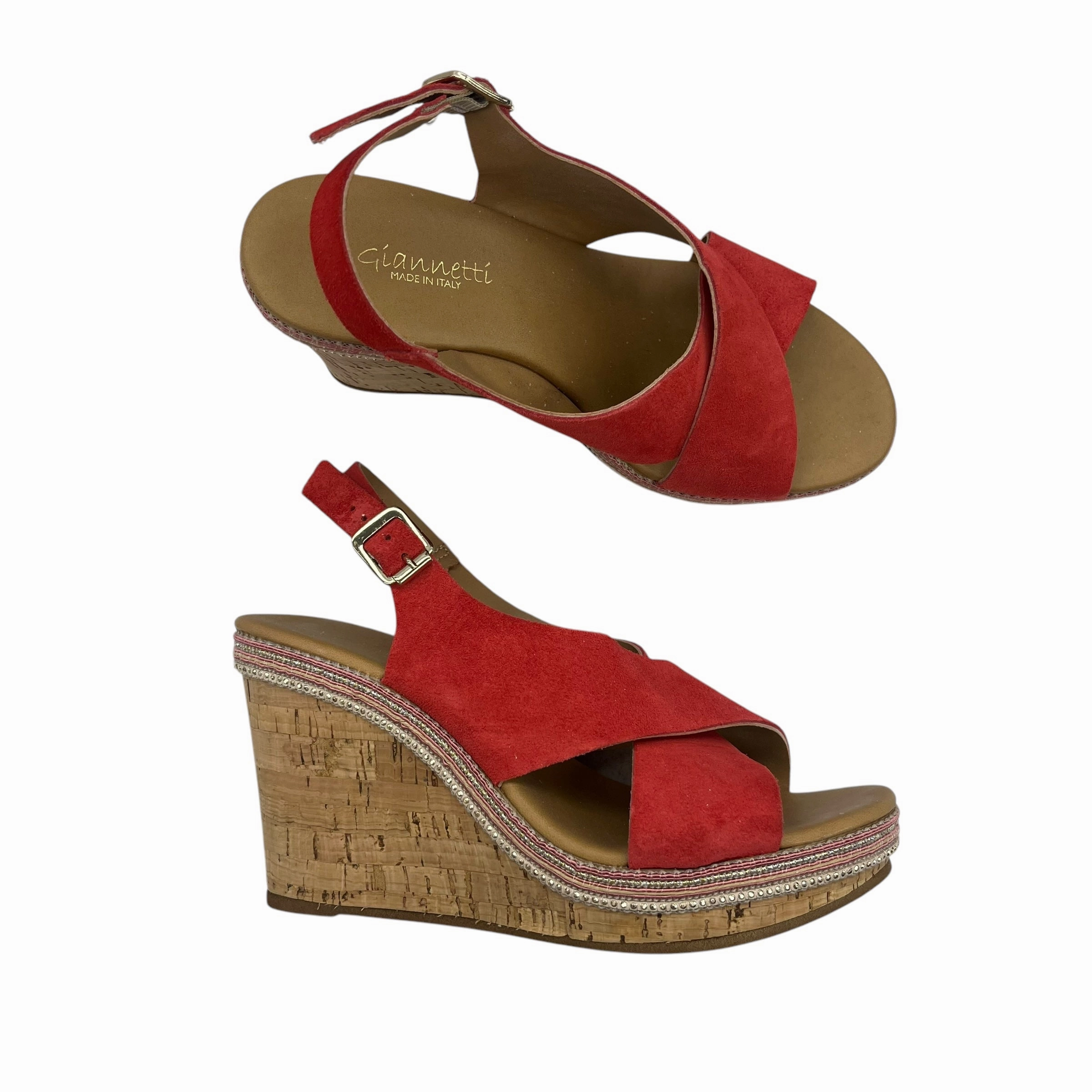 Sandals Heels Wedge By A Giannetti In Coral, Size:6.5
