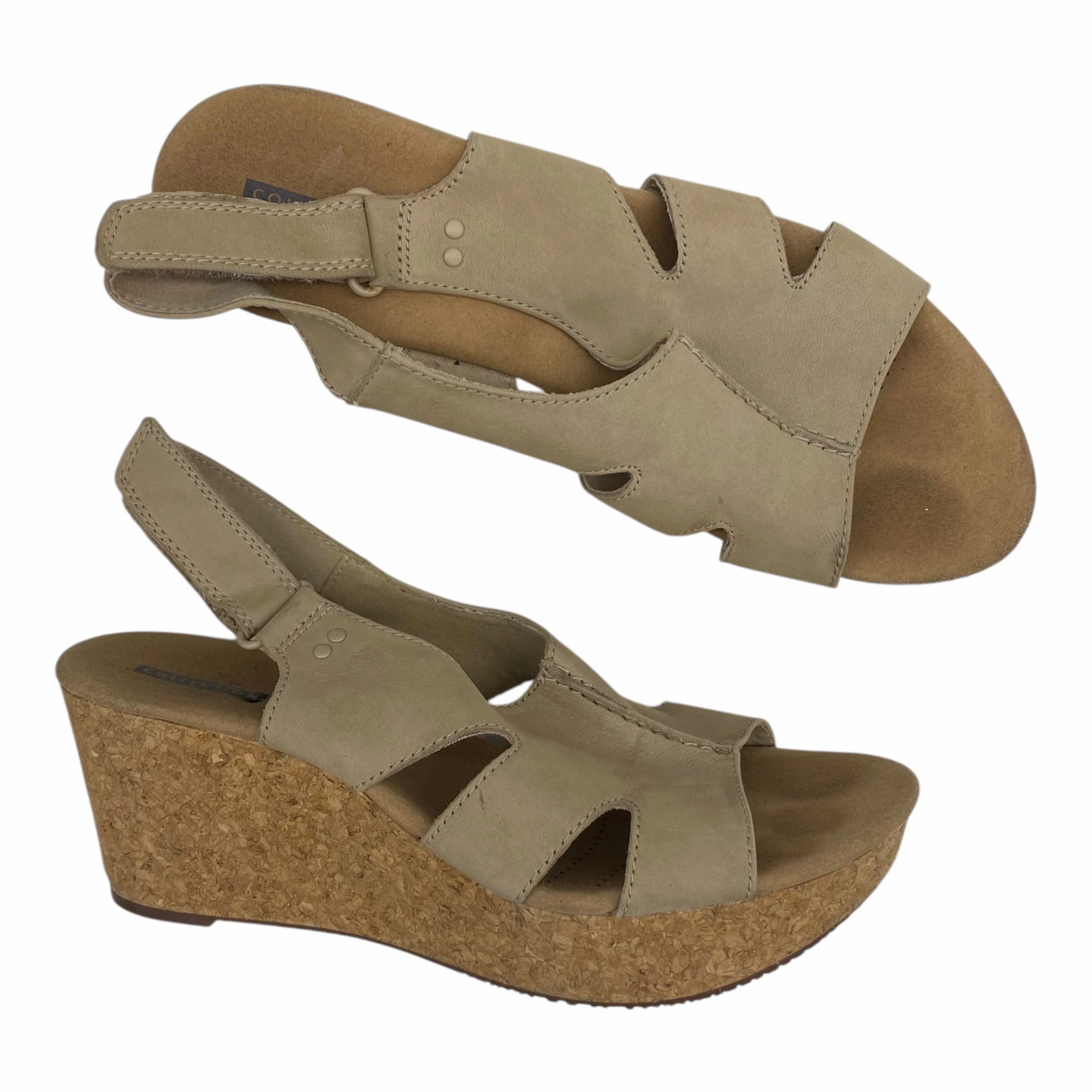 Sandals Heels Wedge By Clarks In Tan, Size:9.5