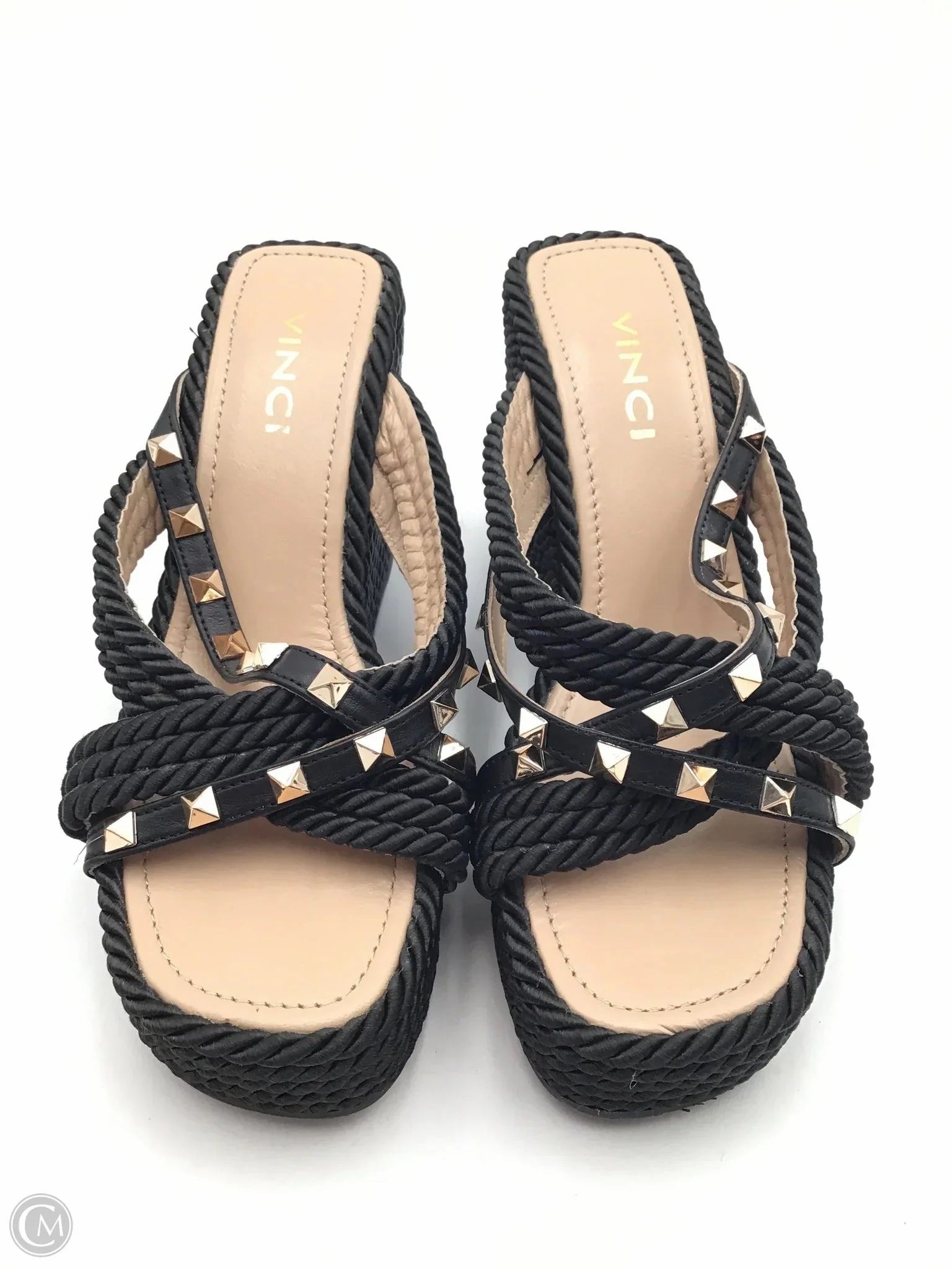 Sandals Heels Wedge By Clothes Mentor In Black, Size: 7.5