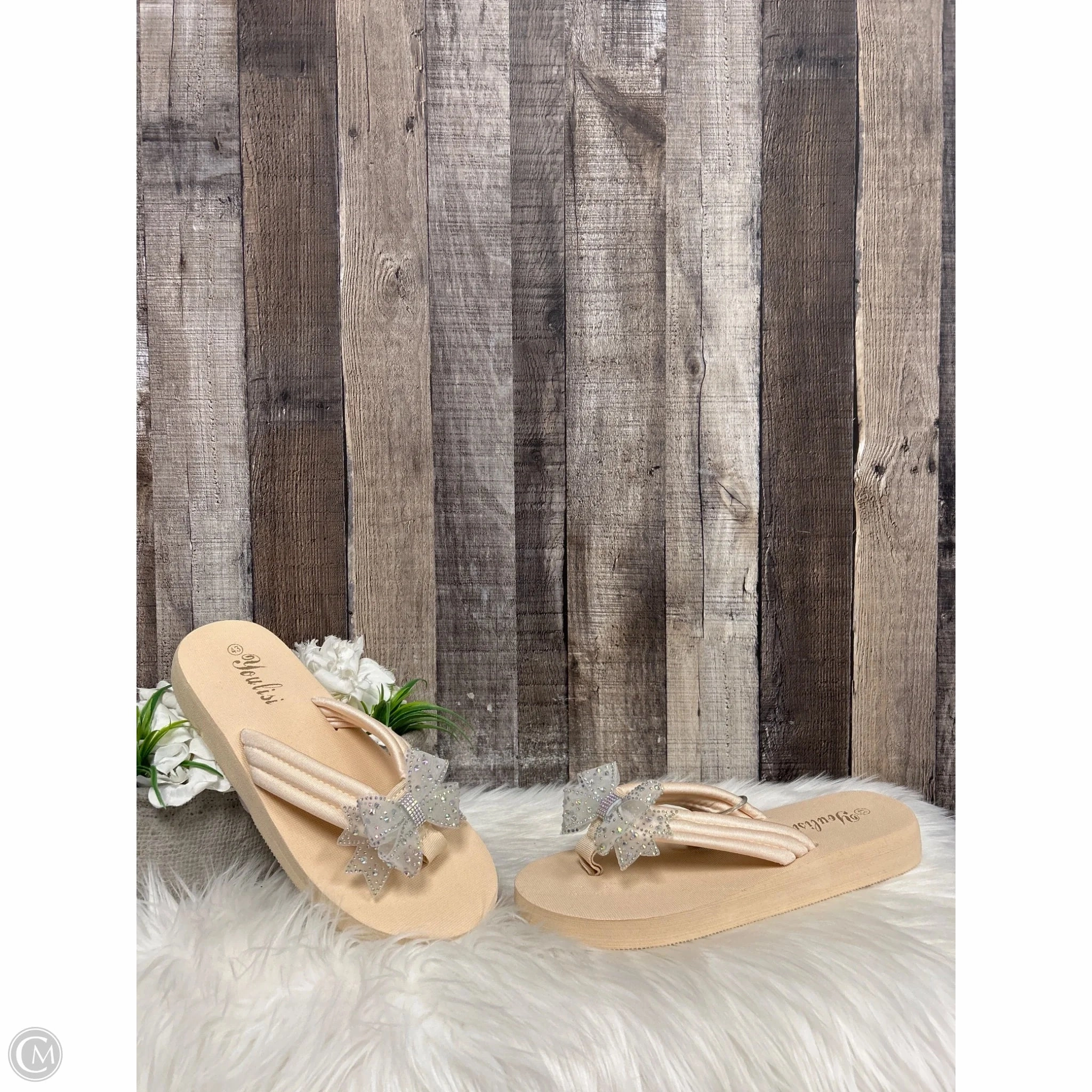 Sandals Heels Wedge By Cme In Peach, Size: 11