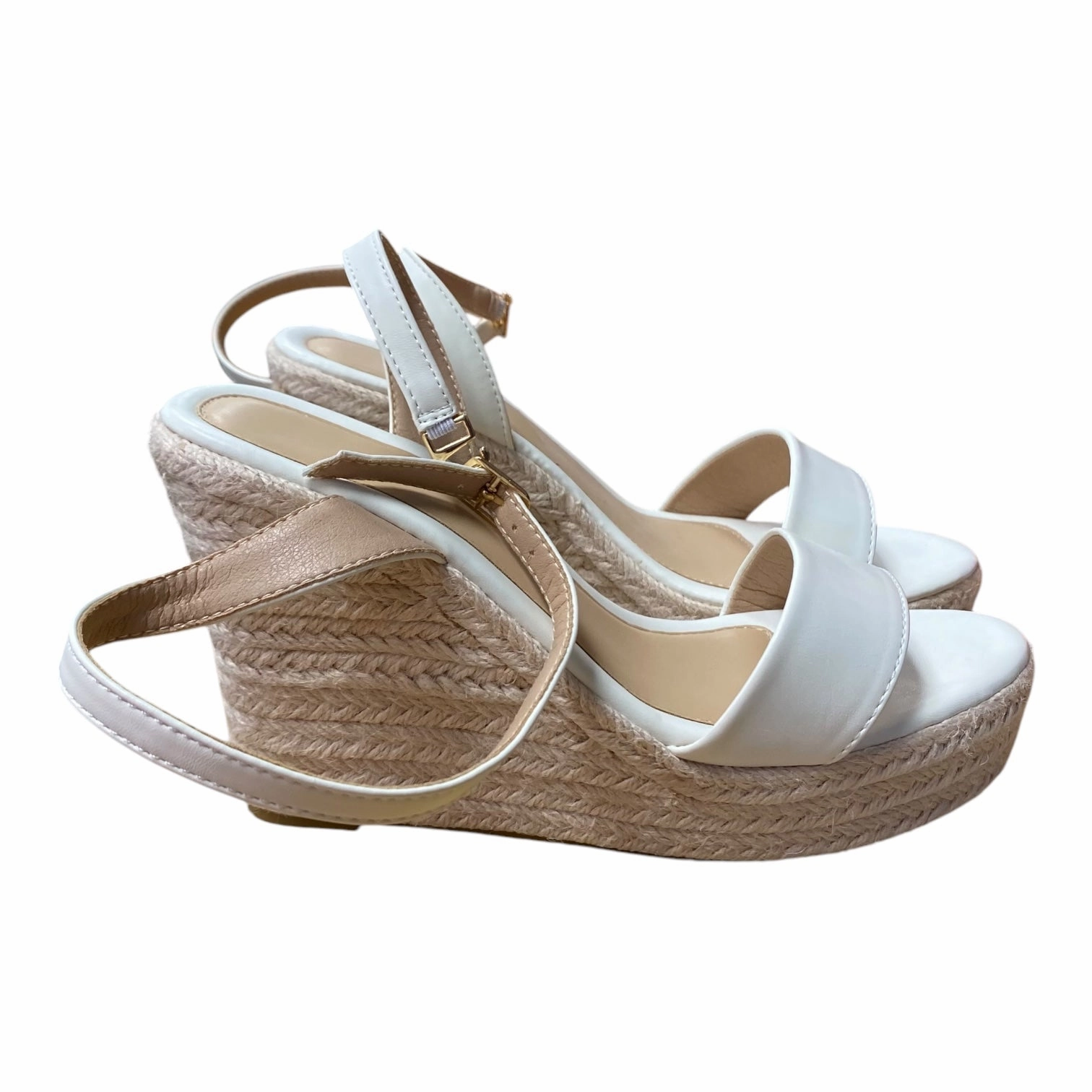 Sandals Heels Wedge By Cme In White, Size:7.5