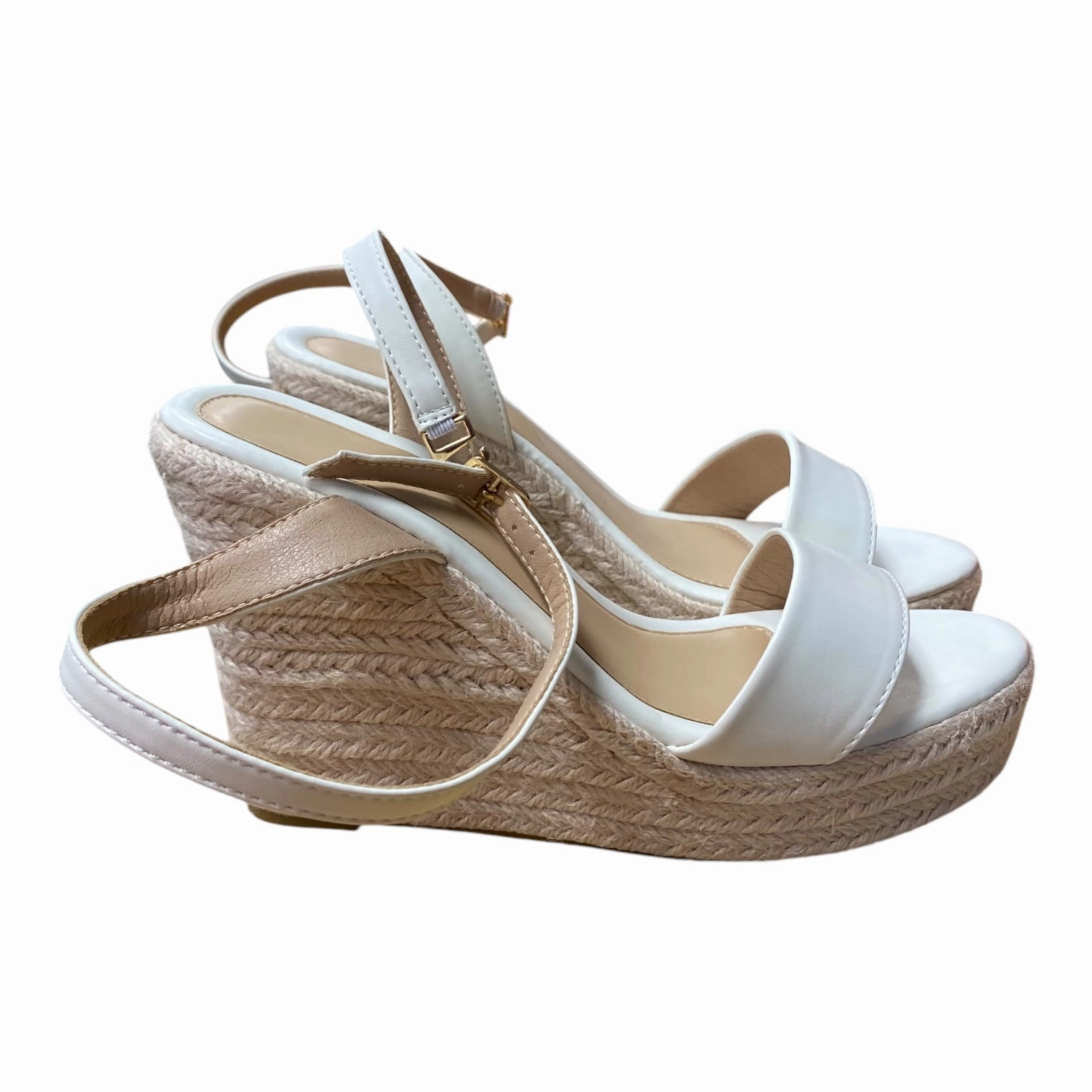 Sandals Heels Wedge By Cme In White, Size:7.5