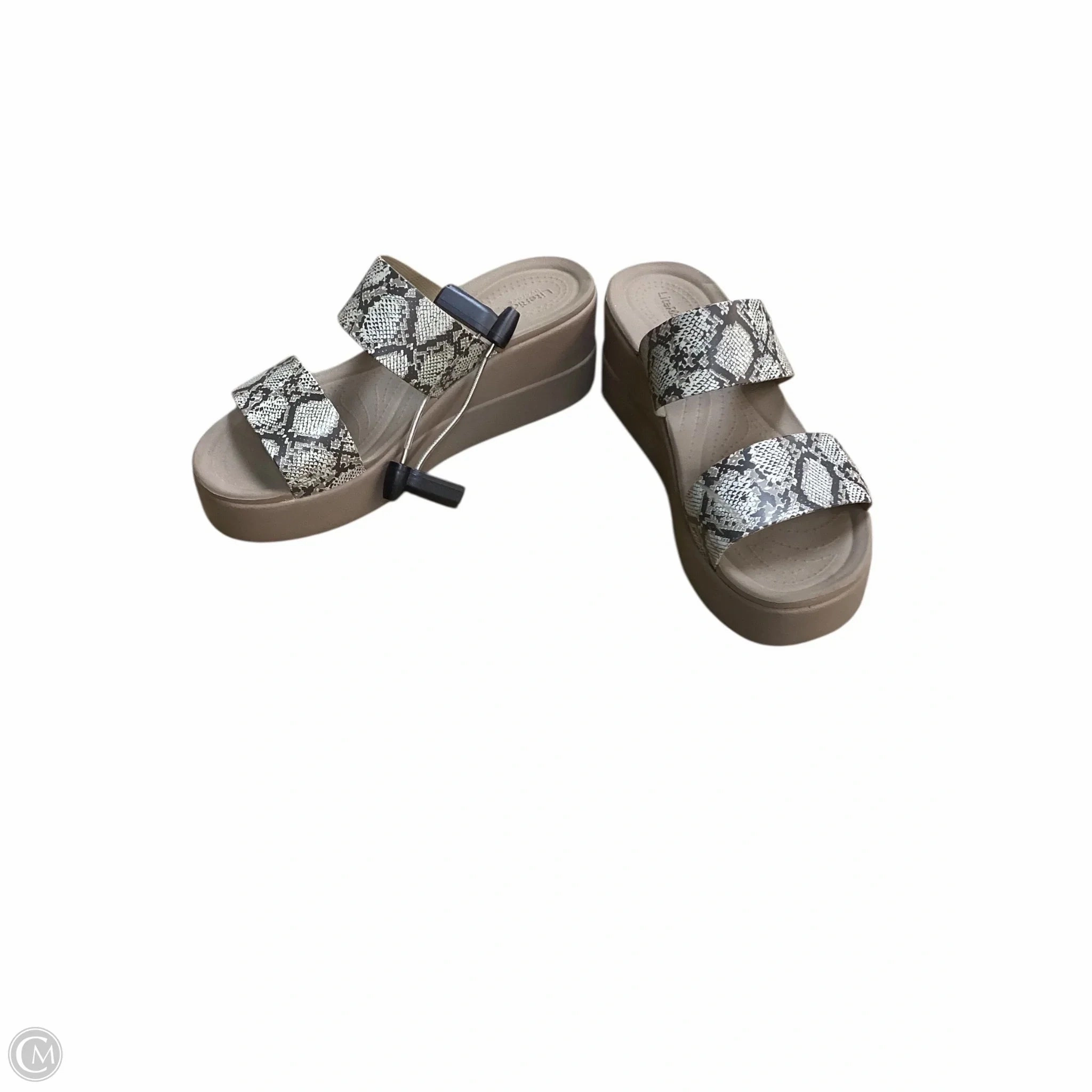 Sandals Heels Wedge By Crocs In Taupe, Size: 8