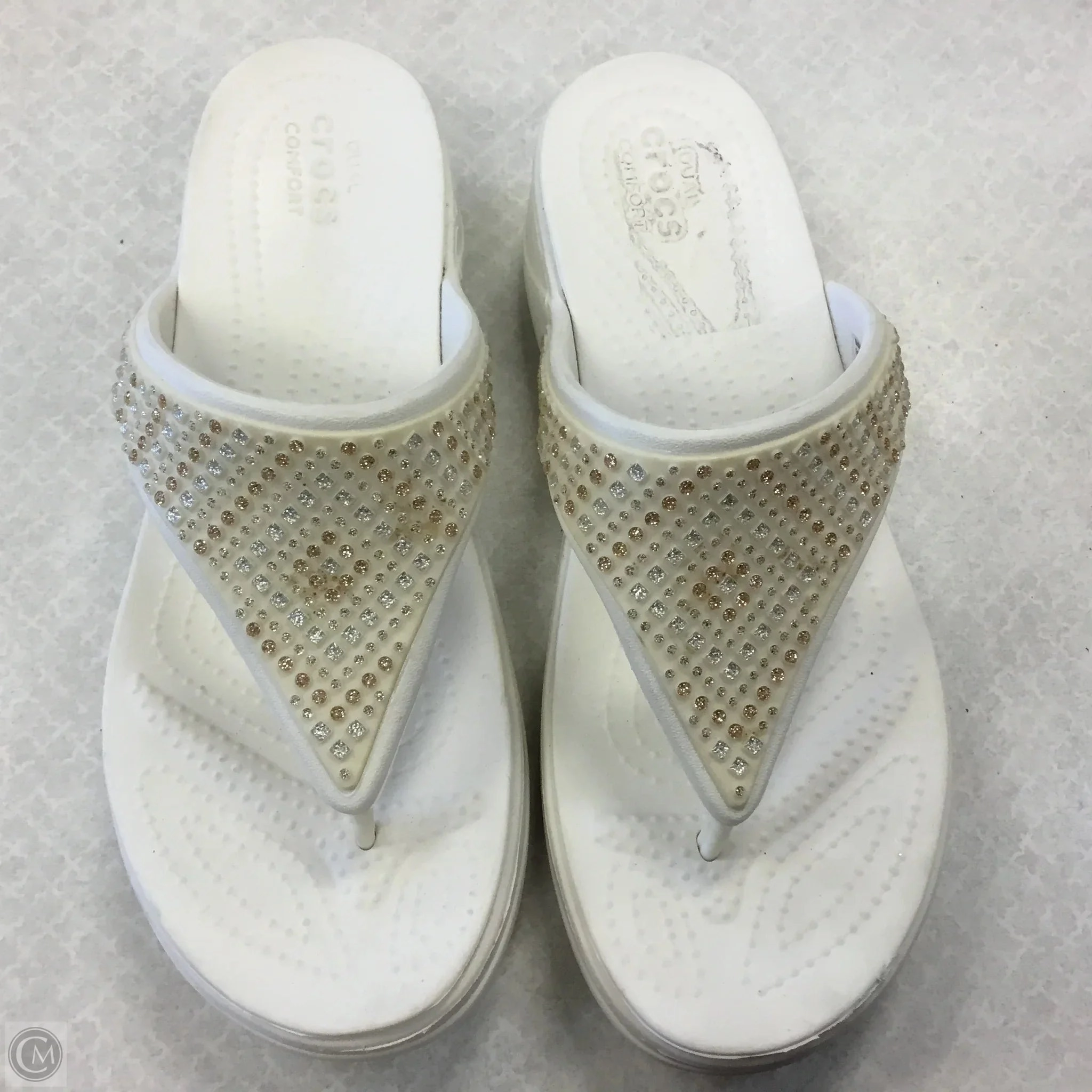 Sandals Heels Wedge By Crocs In White, Size: 8