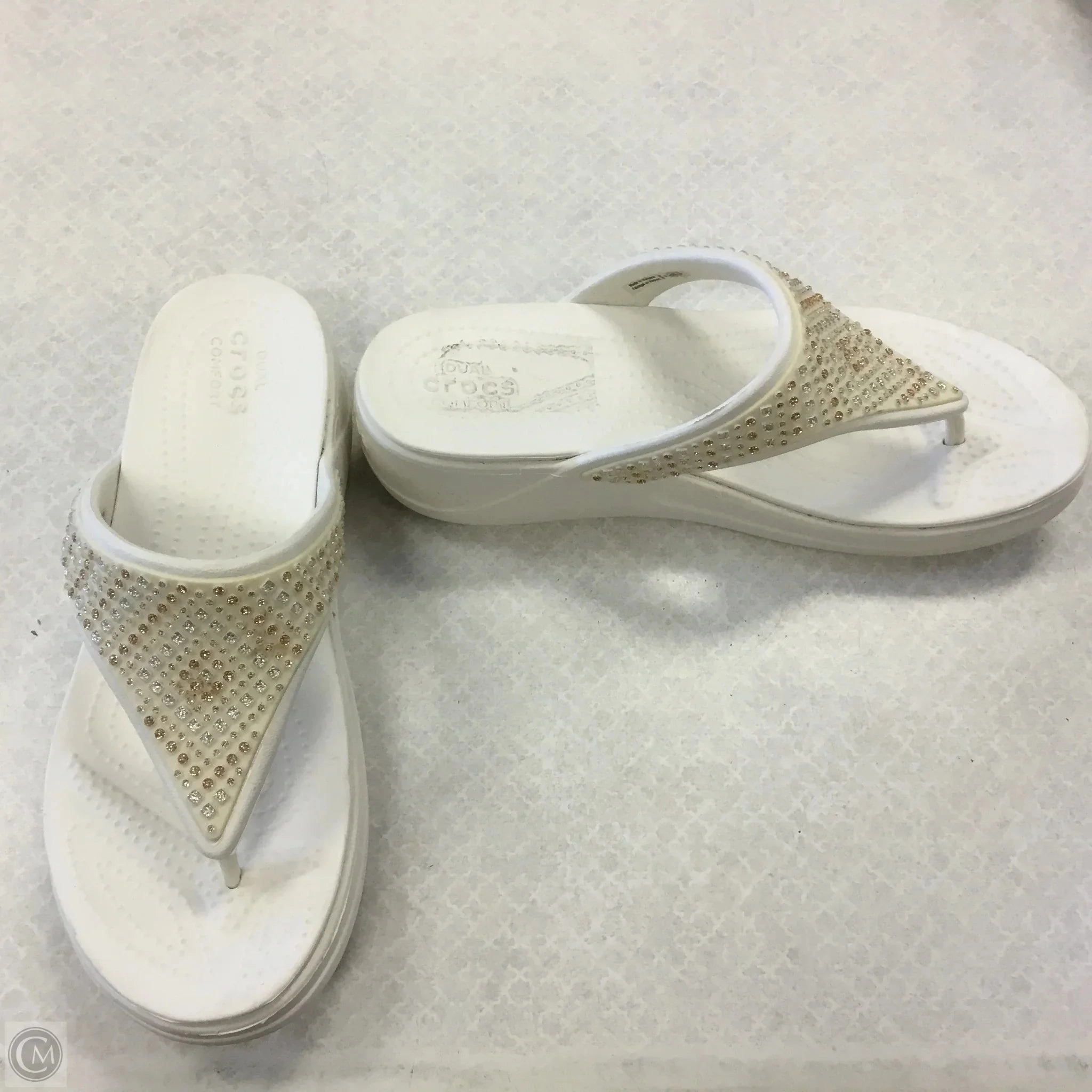 Sandals Heels Wedge By Crocs In White, Size: 8