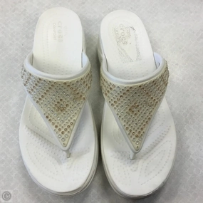 Sandals Heels Wedge By Crocs In White, Size: 8