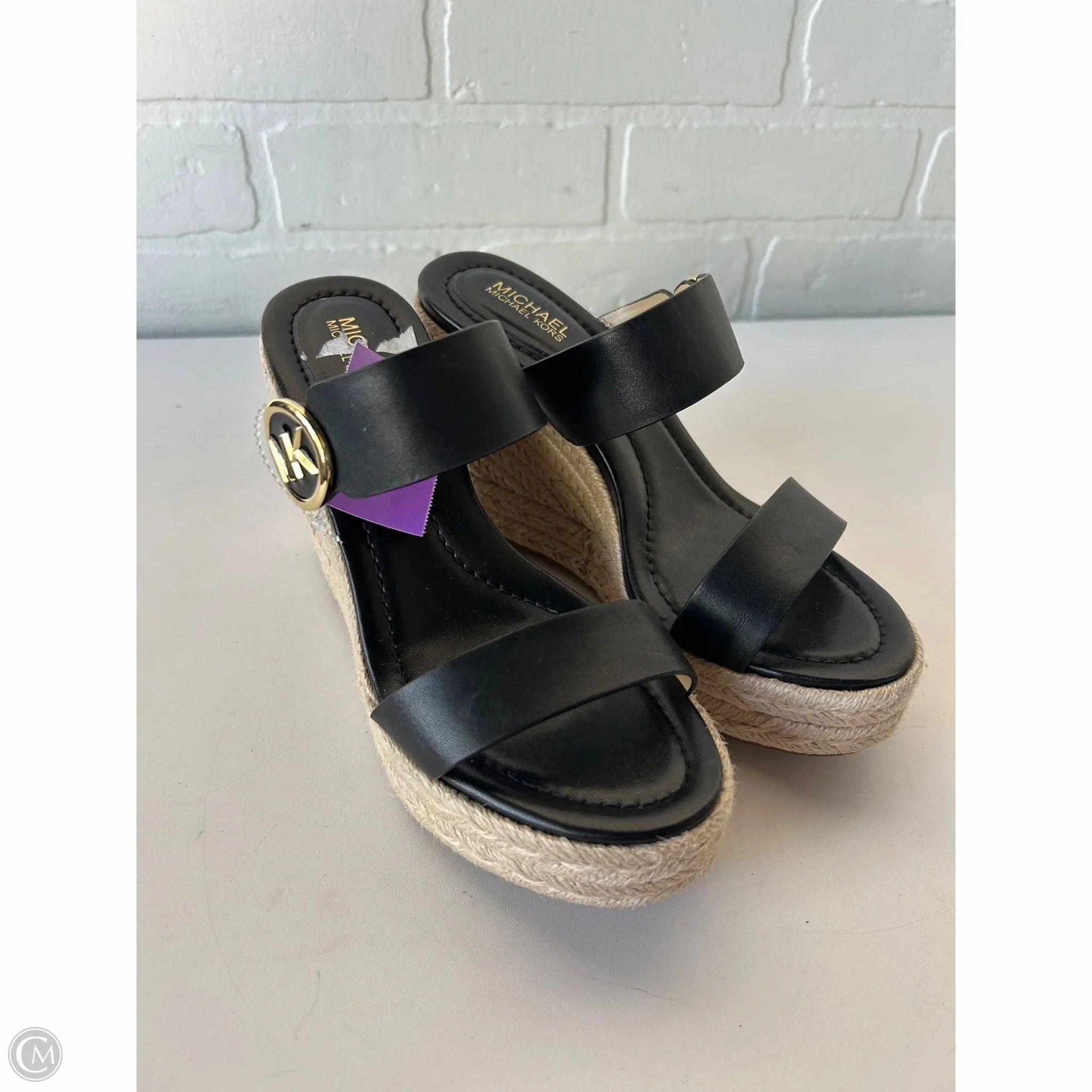 Sandals Heels Wedge By Michael By Michael Kors In Black & Tan, Size: 5.5