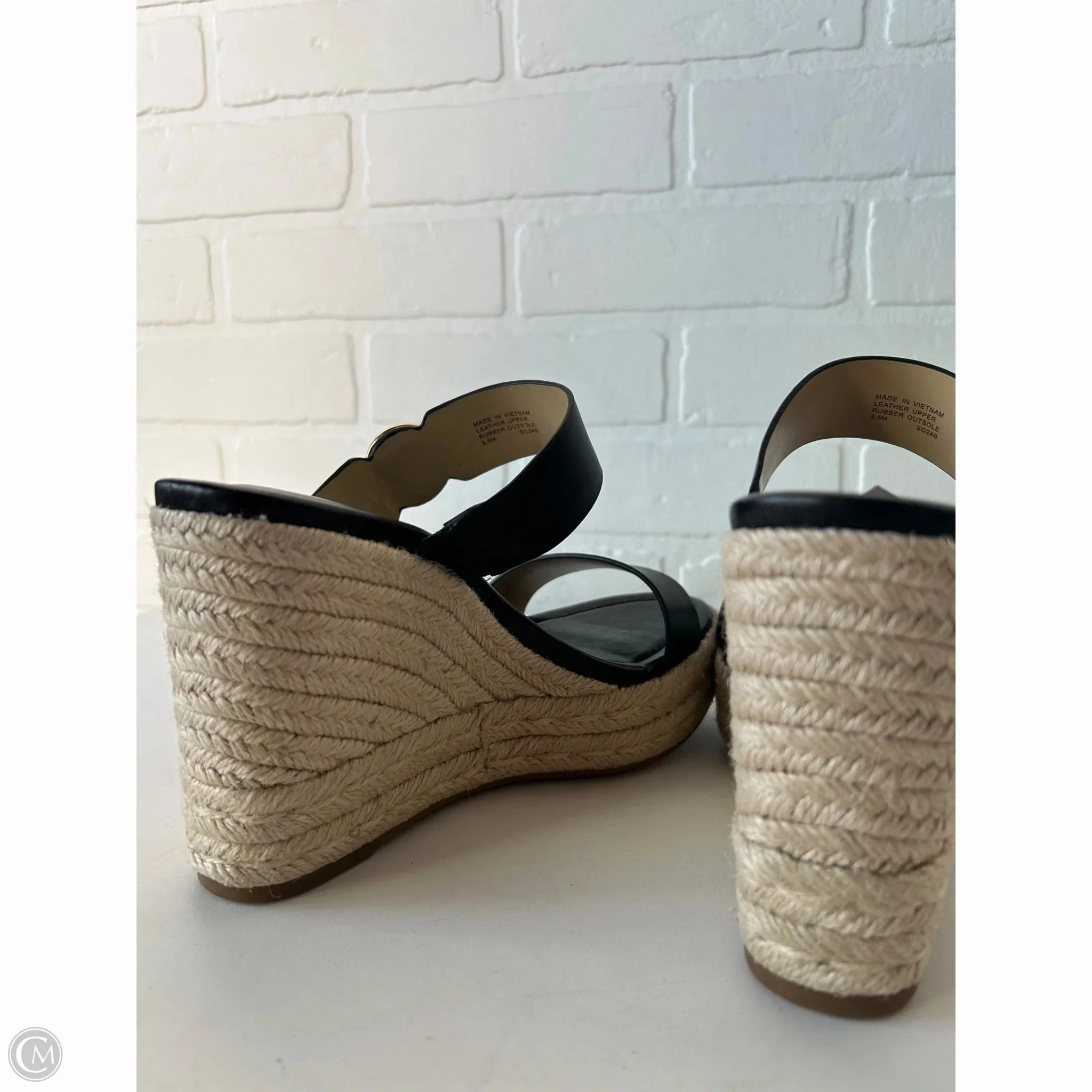 Sandals Heels Wedge By Michael By Michael Kors In Black & Tan, Size: 5.5