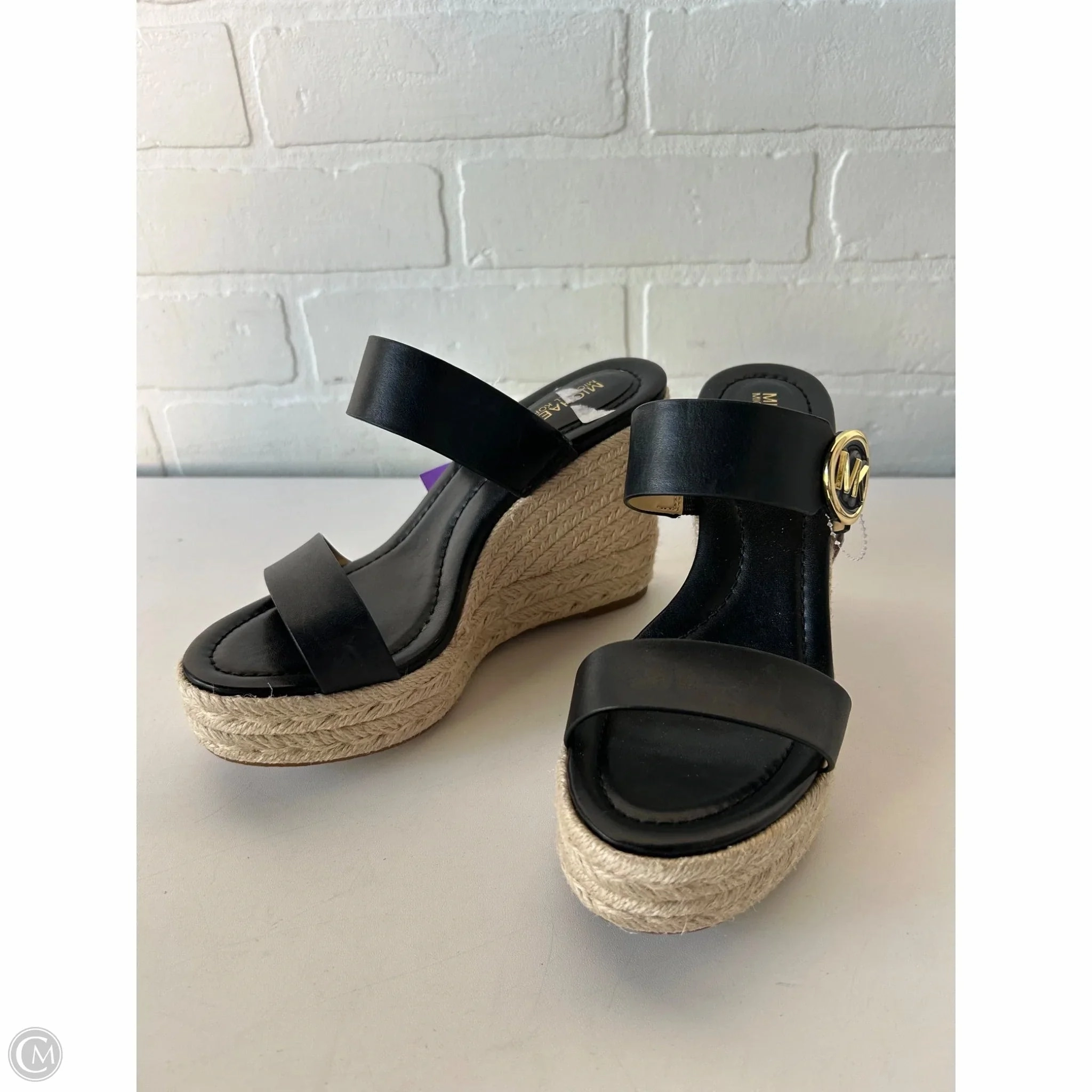 Sandals Heels Wedge By Michael By Michael Kors In Black & Tan, Size: 5.5