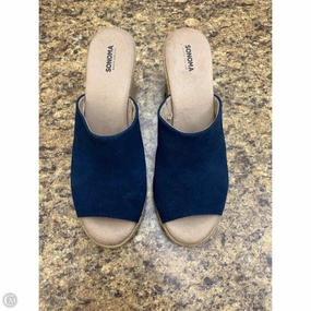 Sandals Heels Wedge By Sonoma In Blue & Tan, Size: 9.5