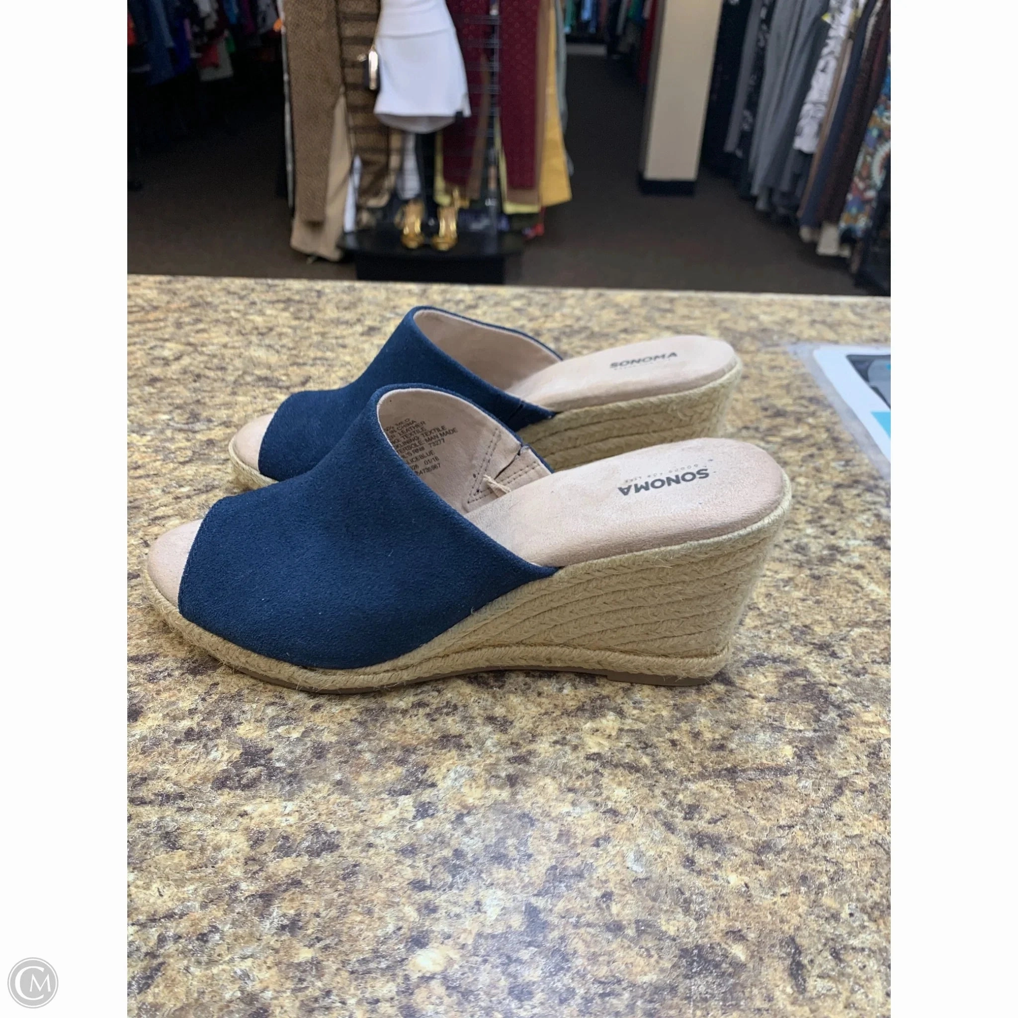Sandals Heels Wedge By Sonoma In Blue & Tan, Size: 9.5