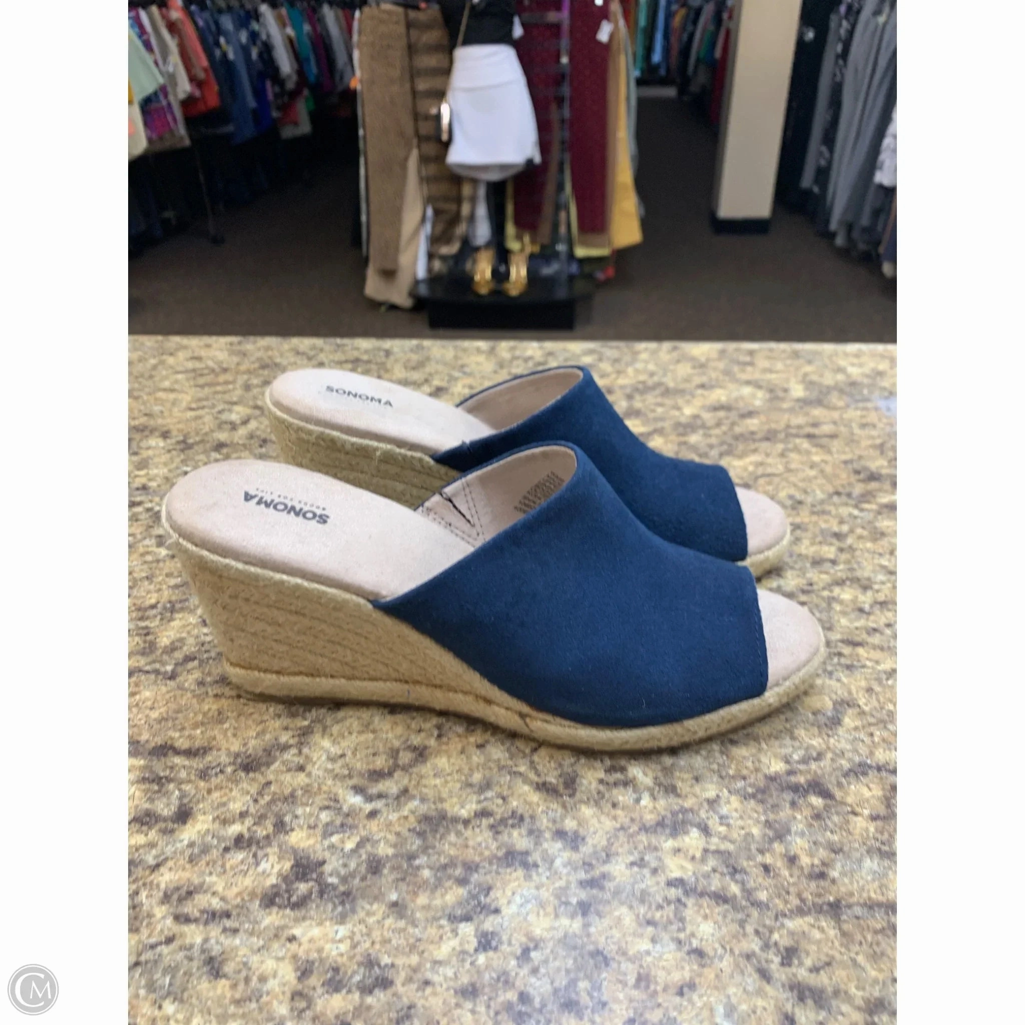 Sandals Heels Wedge By Sonoma In Blue & Tan, Size: 9.5