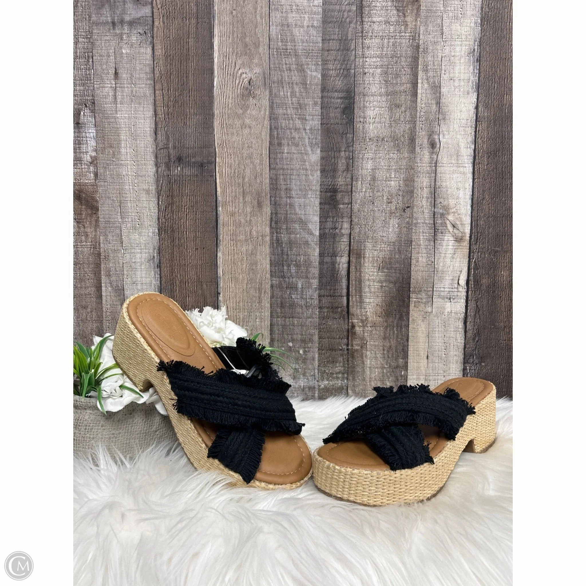 Sandals Heels Wedge By Universal Thread In Black, Size: 8