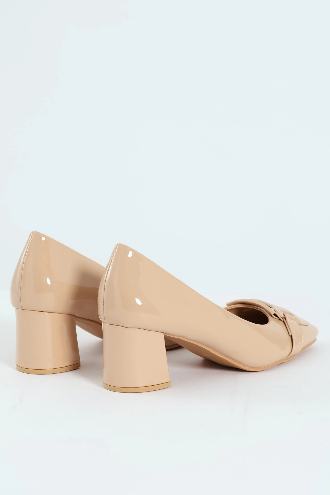 Self Colour Trim Patent Block Court Heel - Cream