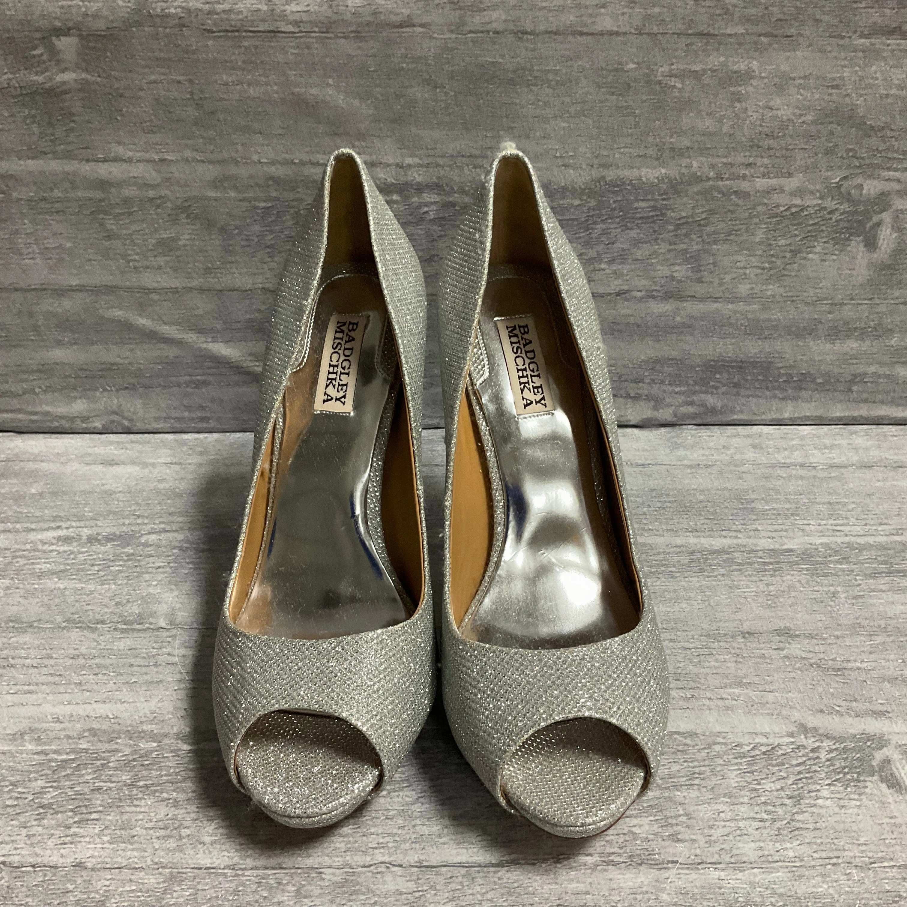 Shoes Heels Stiletto By Badgley Mischka In Silver, Size: 9.5