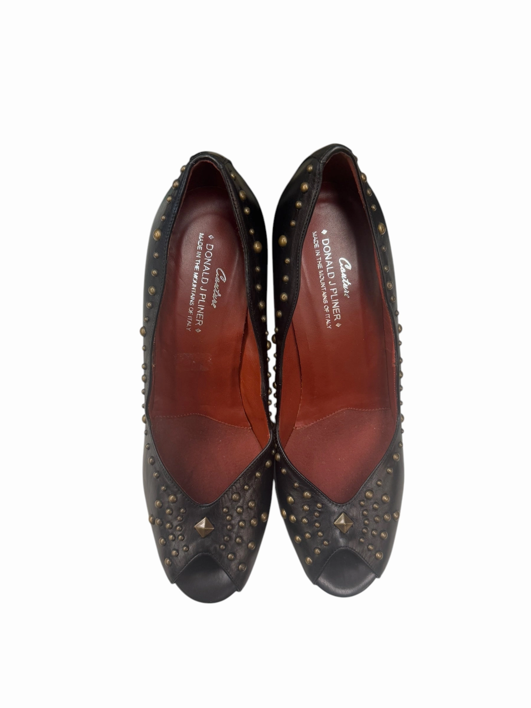 Shoes Heels Stiletto By Donald Pliner In Black & Gold, Size: 9.5