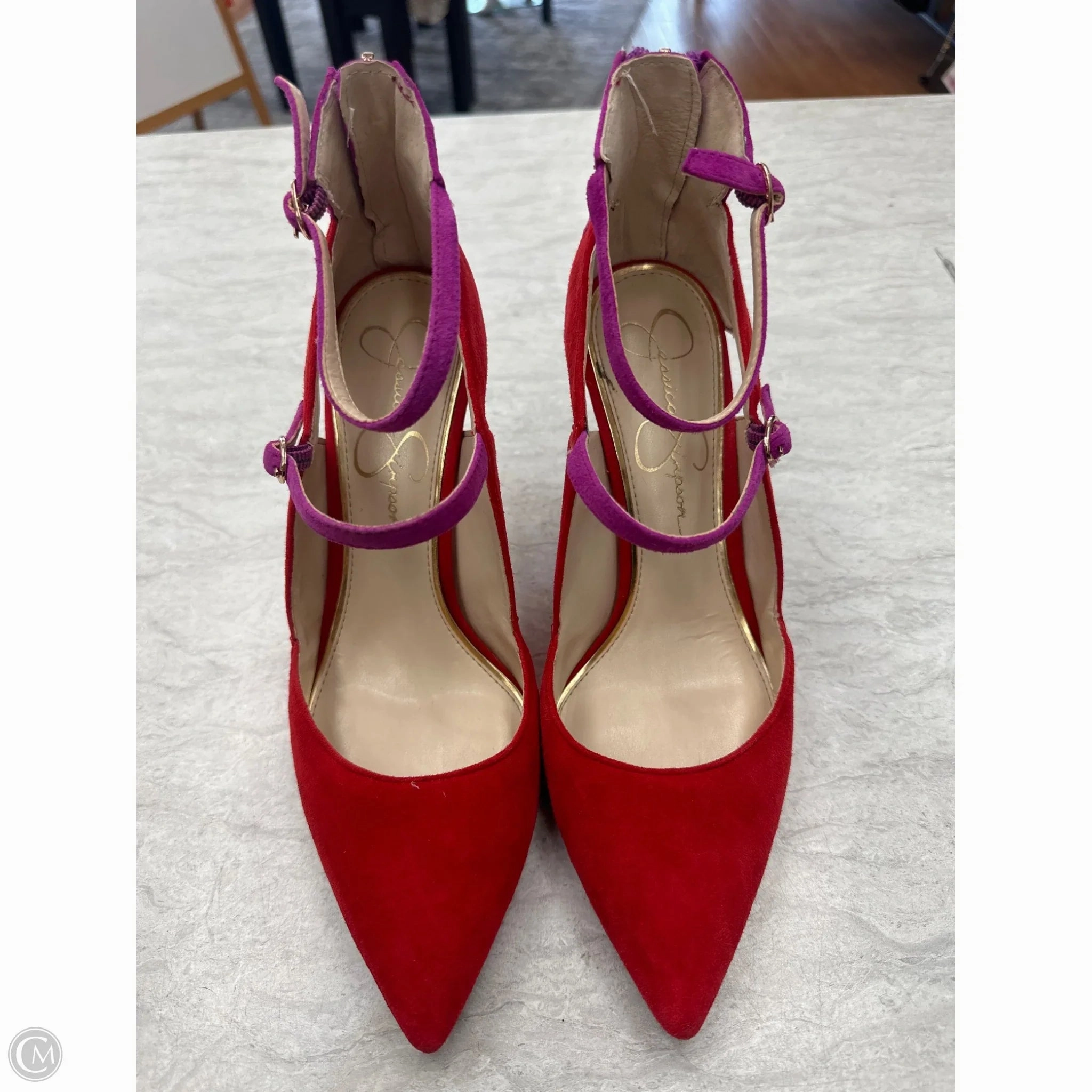 Shoes Heels Stiletto By Jessica Simpson In Pink & Red, Size: 8.5