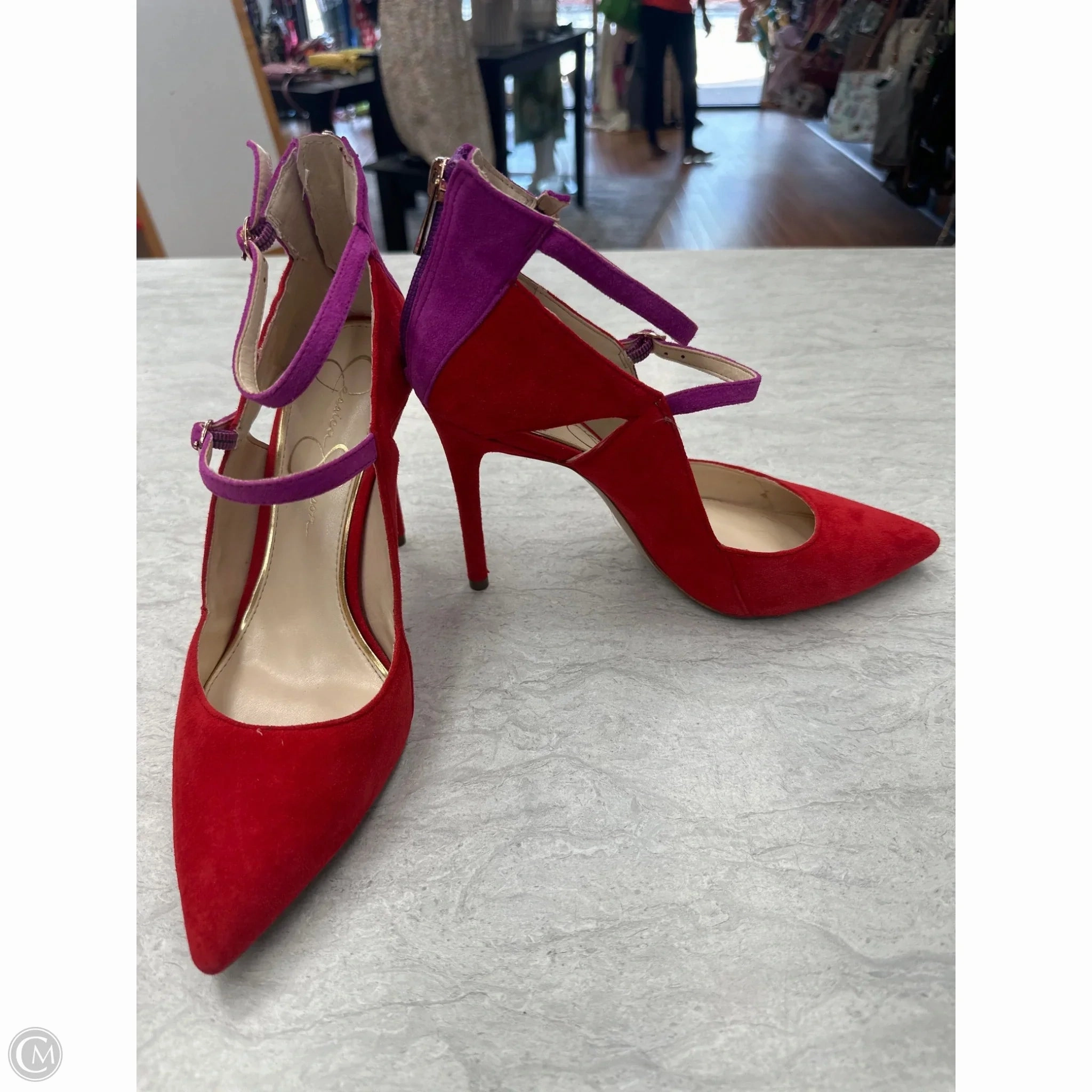Shoes Heels Stiletto By Jessica Simpson In Pink & Red, Size: 8.5