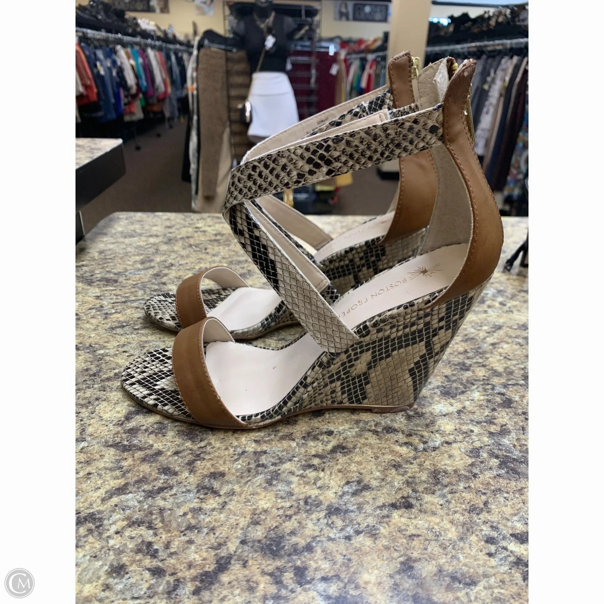 Shoes Heels Wedge By Boston Proper In Snakeskin Print, Size: 10