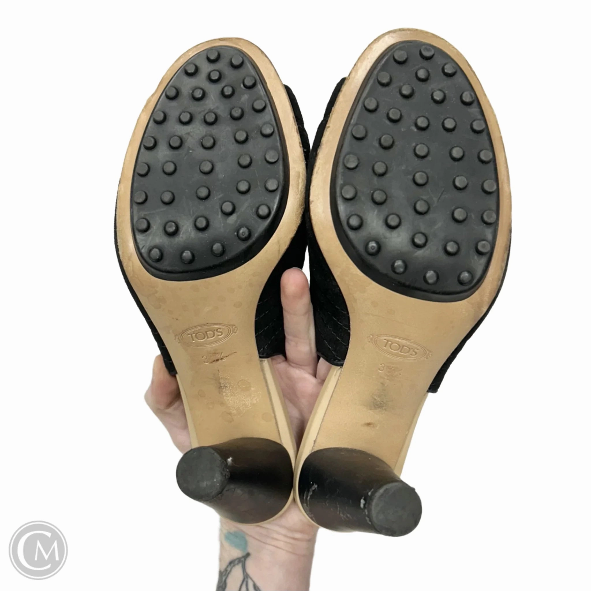 Shoes Luxury Designer By Tods In Black & Cream, Size: 8.5